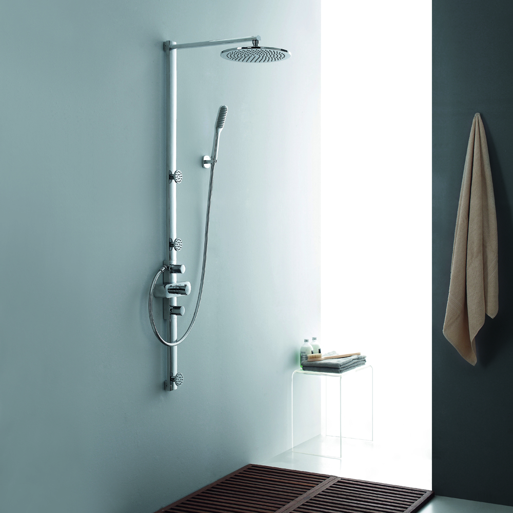 Flova Allore Thermostatic Shower Column with Handset, Body Jets & Overhead Shower