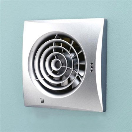 hib. Hush Matt Silver Wall or Ceiling Mounted Slimline Lowprofile Fan with Timer