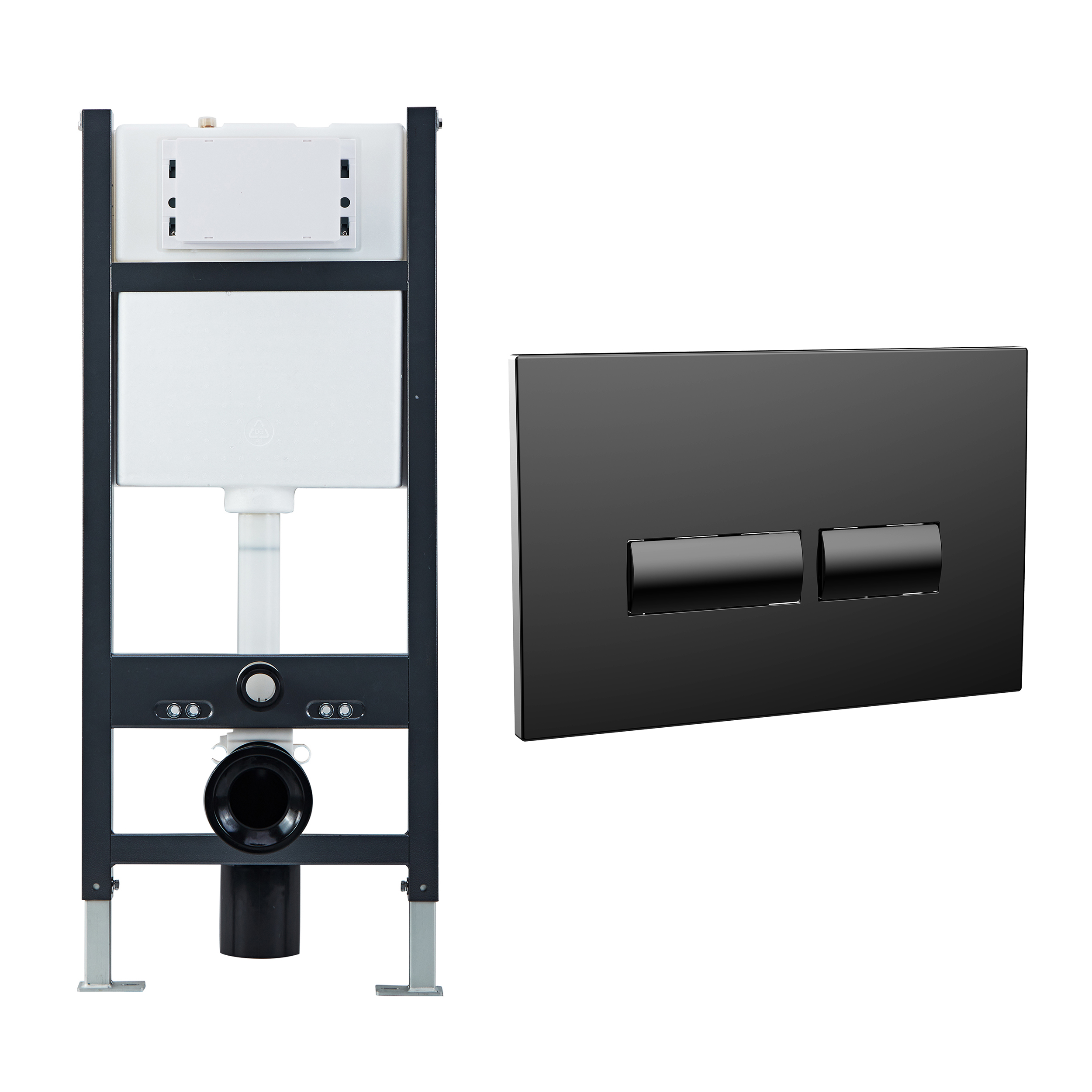 Drench Wall Hung Toilet Frame, Pneumatic Concealed Cistern & Dual Flush Plate with Angular Buttons