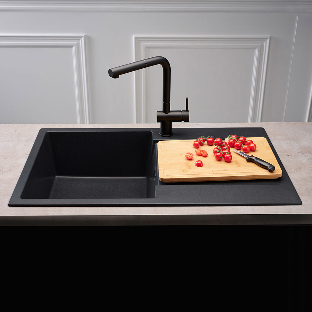 Reginox Amsterdam Compact Single Bowl Granite Composite Kitchen sink & Waste Kit with Reversible Drainer - 860 x 500mm