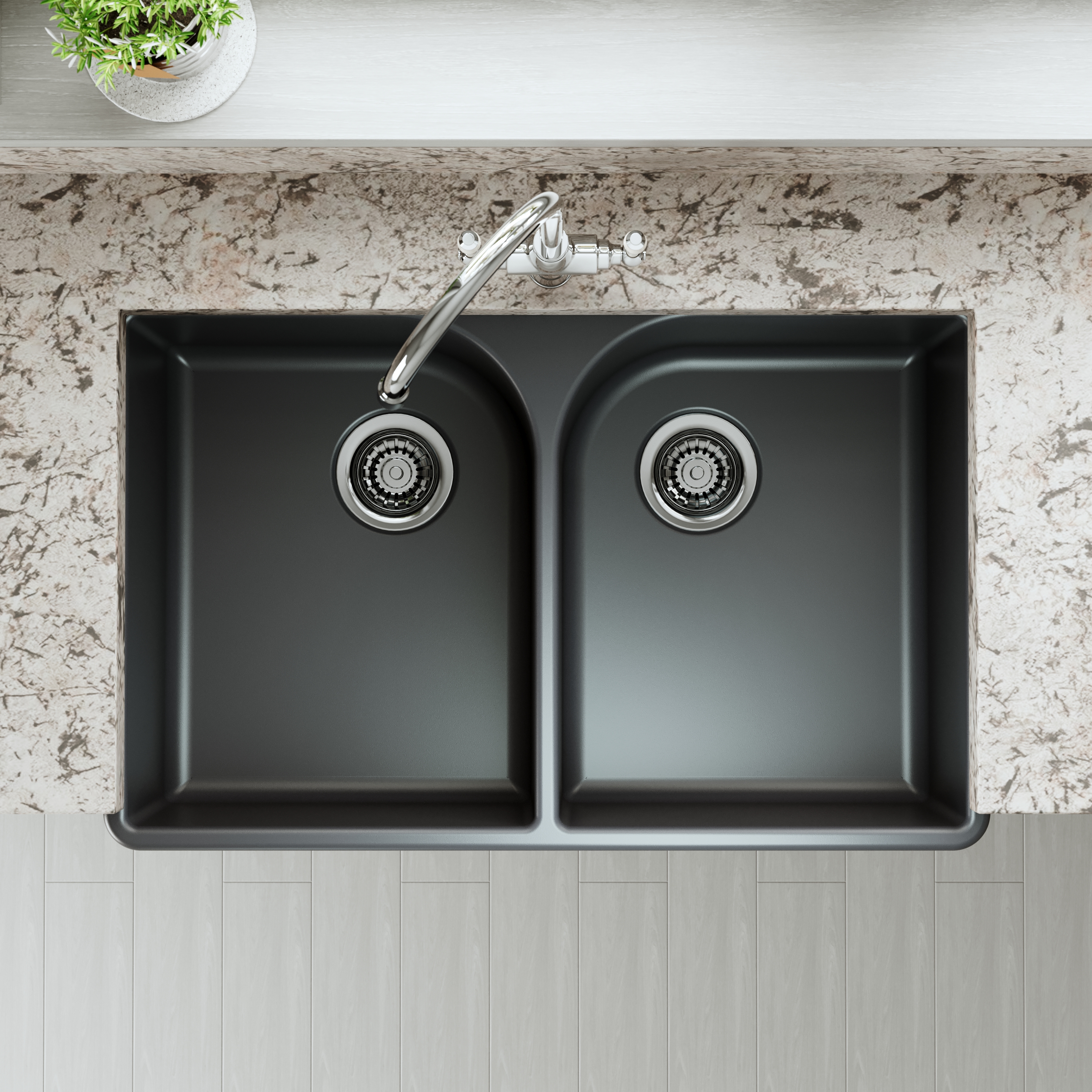 Butler & Rose Soft Black Ceramic Fireclay Double Belfast / Butler Kitchen Sink - 795 x 500mm
