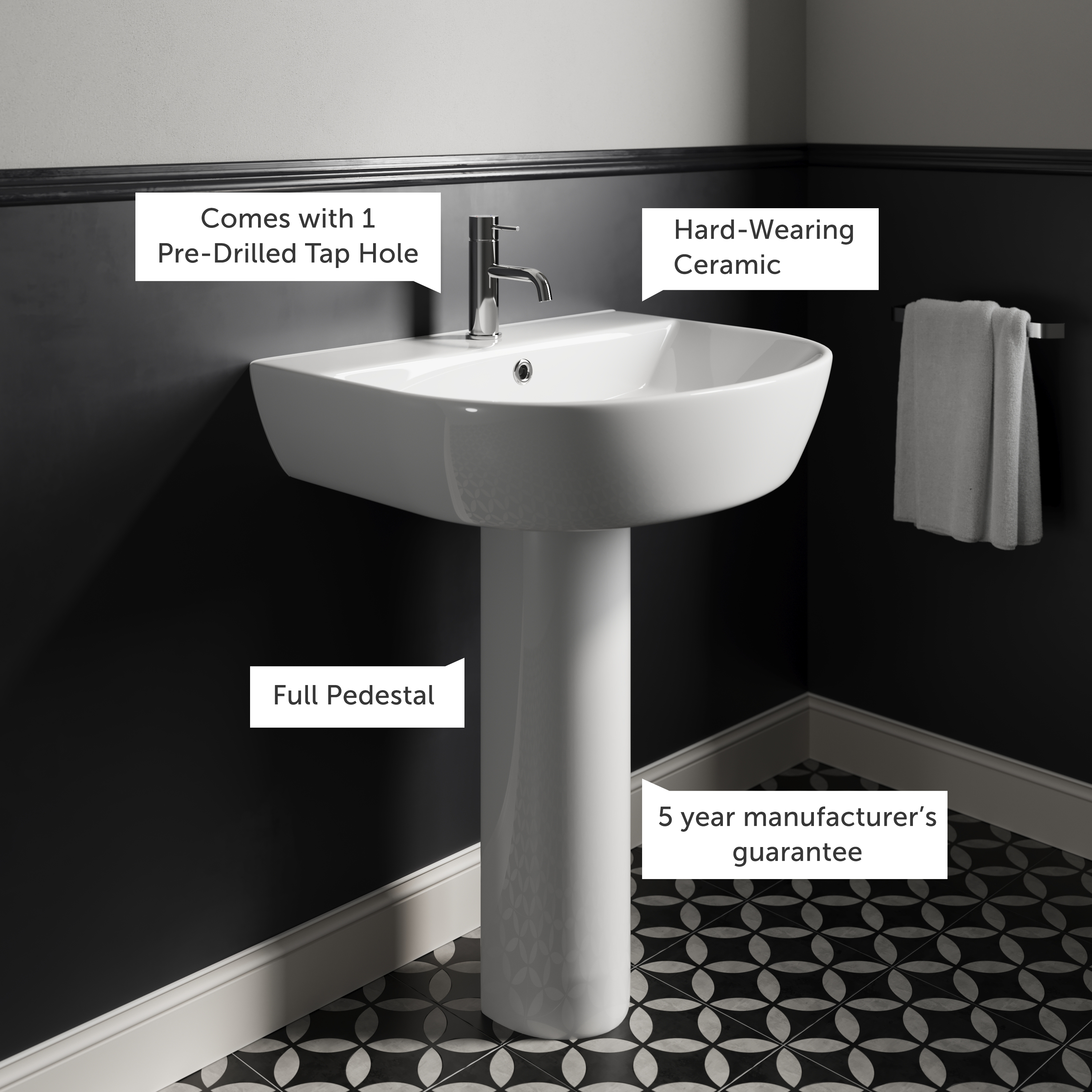 Harbour Clarity 555mm Basin & Full Pedestal