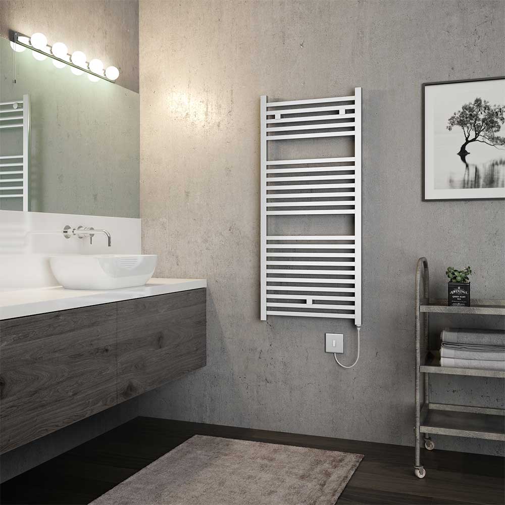 Brenton Helios Electric Straight Square Chrome Heated Towel Rail - 1110 x 500mm