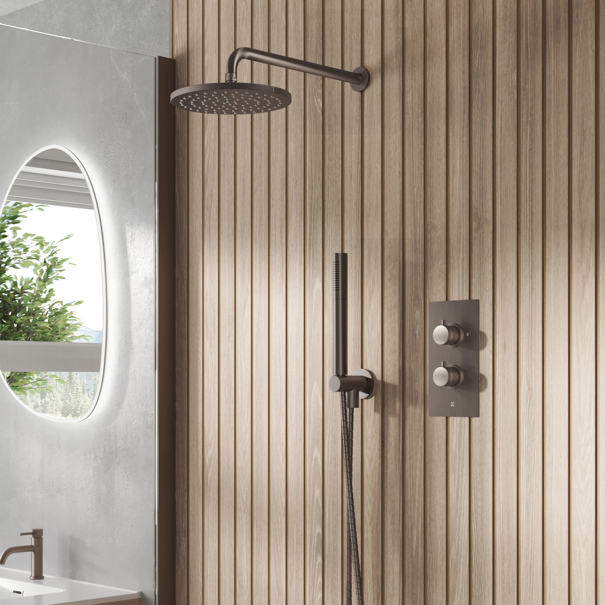 Core Concealed Thermostatic Valve, Fixed Head & Shower Handset Kit
