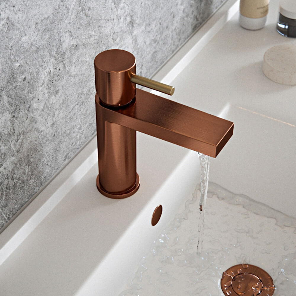 The Tap Factory Vibrance Polished Copper Mono Basin Mixer and Basin Waste - 6 Handle Colours Available