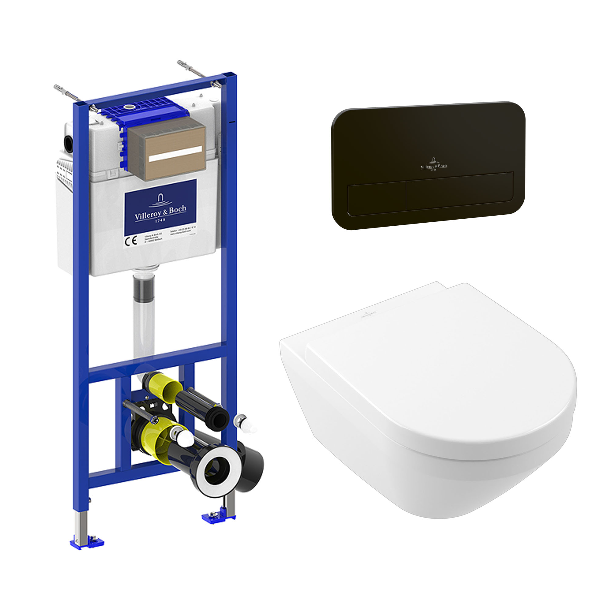 Villeroy & Boch ViConnect Pro 2.0 Frame with Architectura TwistFlush Rimless Wall Mounted Toilet, Flush Plate & Soft Close Toilet Seat