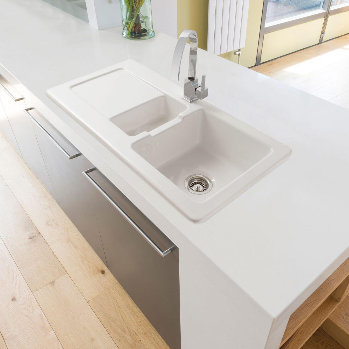Caple Foxboro 1.5 Bowl White Ceramic Kitchen Sink with Reversible Drainer - 1000 x 500mm