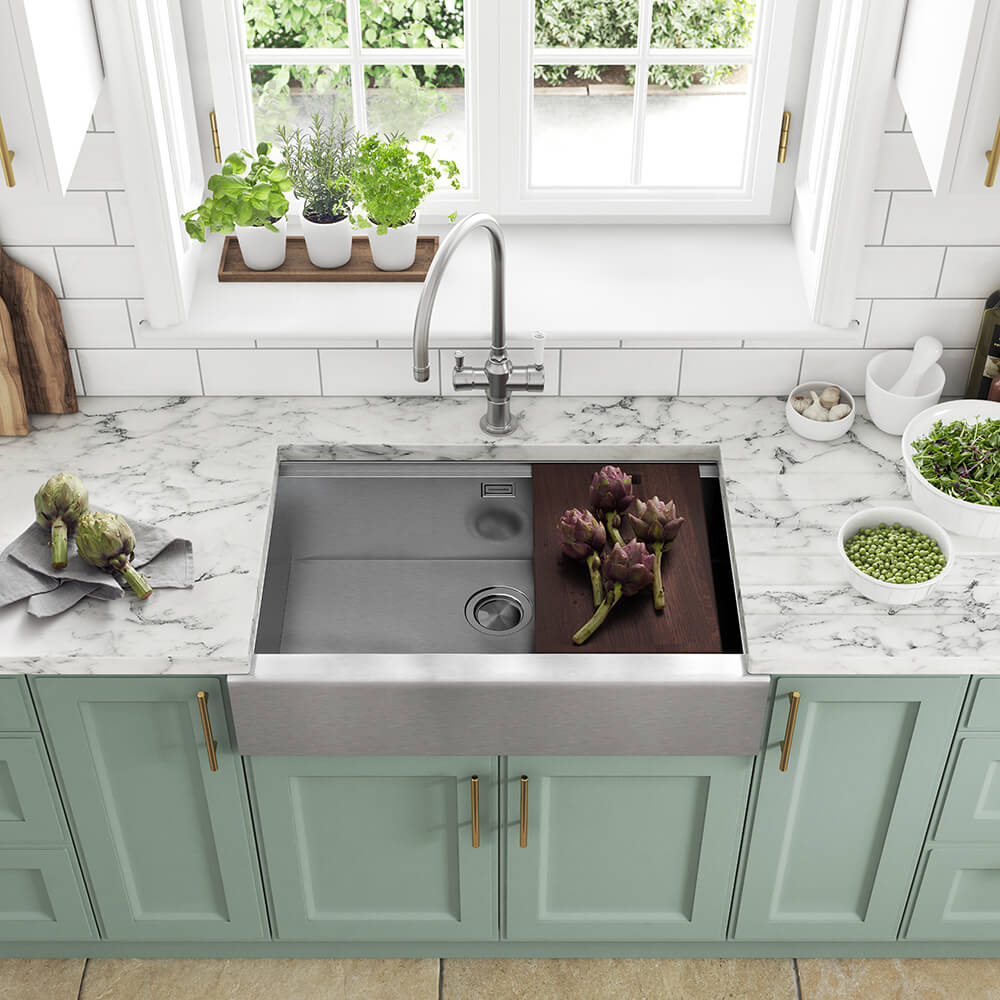 Clearwater Infinity Smart Butler Large Single Bowl Brushed Stainless Steel Kitchen Sink & Waste - 800 x 510mm