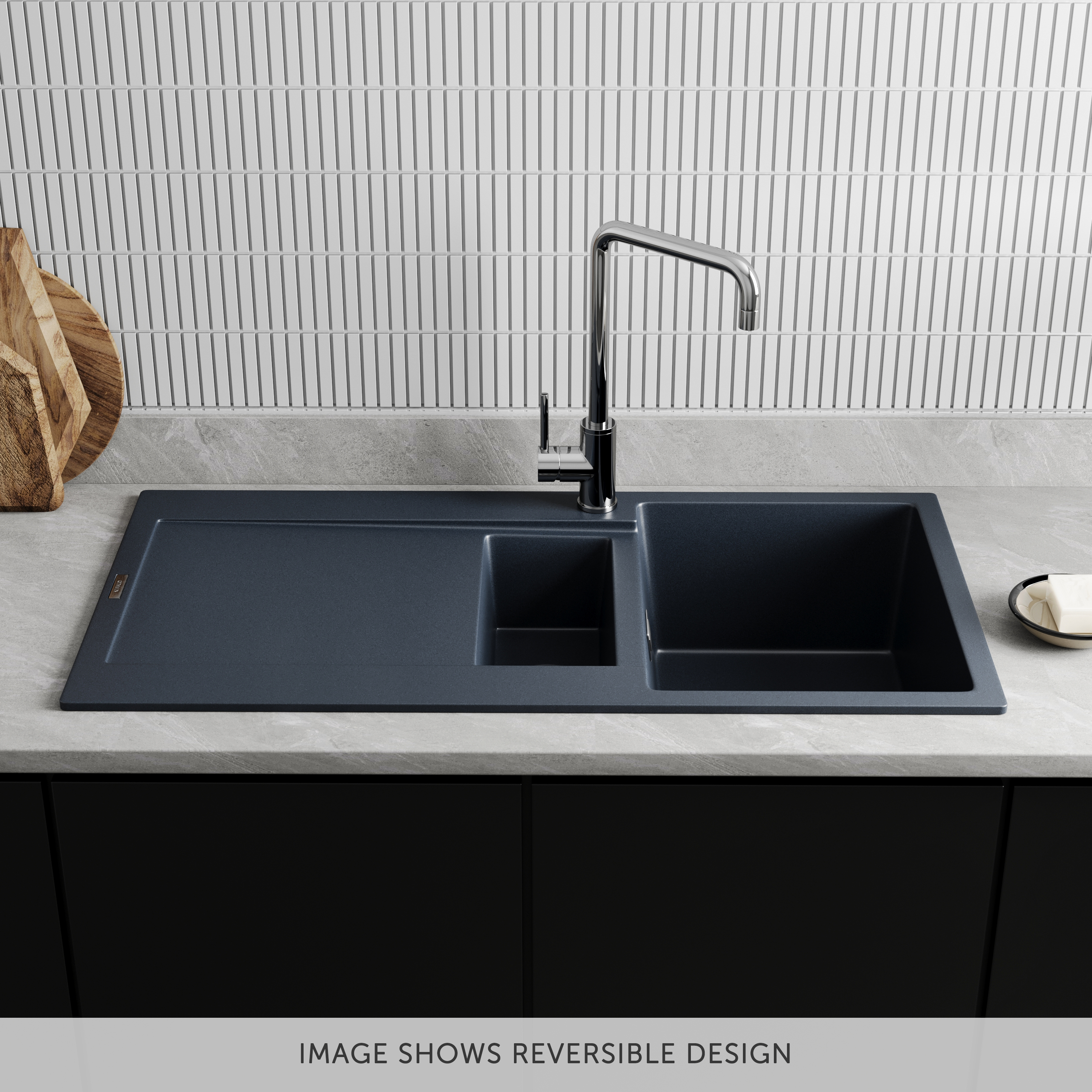 Vellamo Rocca 1.5 Bowl Granite Composite Inset Kitchen Sink & Waste - 1000 x 500mm
