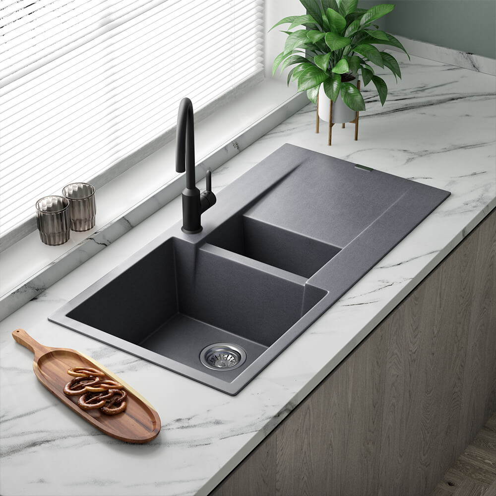 Reginox Amsterdam 1.5 Bowl Granite Composite Kitchen Sink & Waste Kit with Reversible Drainer - 1000 x 500mm