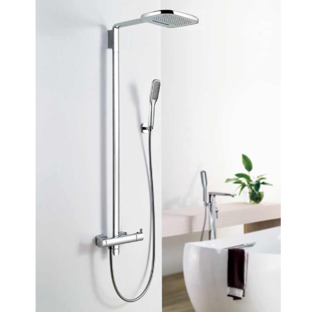 Flova Urban Thermostatic Shower Column with Handset & Dual Function Overhead Shower