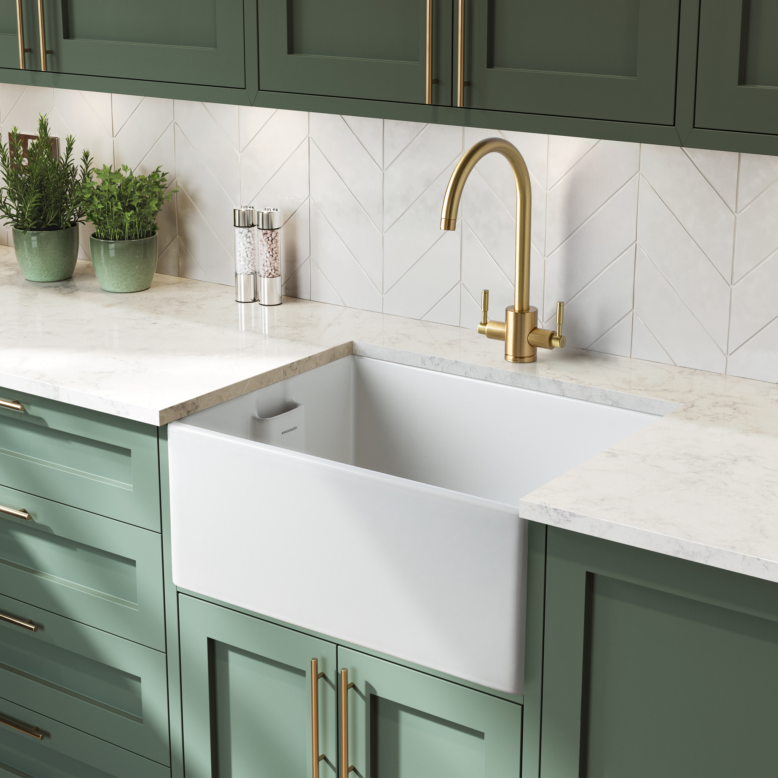 Rangemaster Grange Belfast 1 Bowl Gloss White Fireclay Ceramic Kitchen Sink & Waste - 595 x 455mm