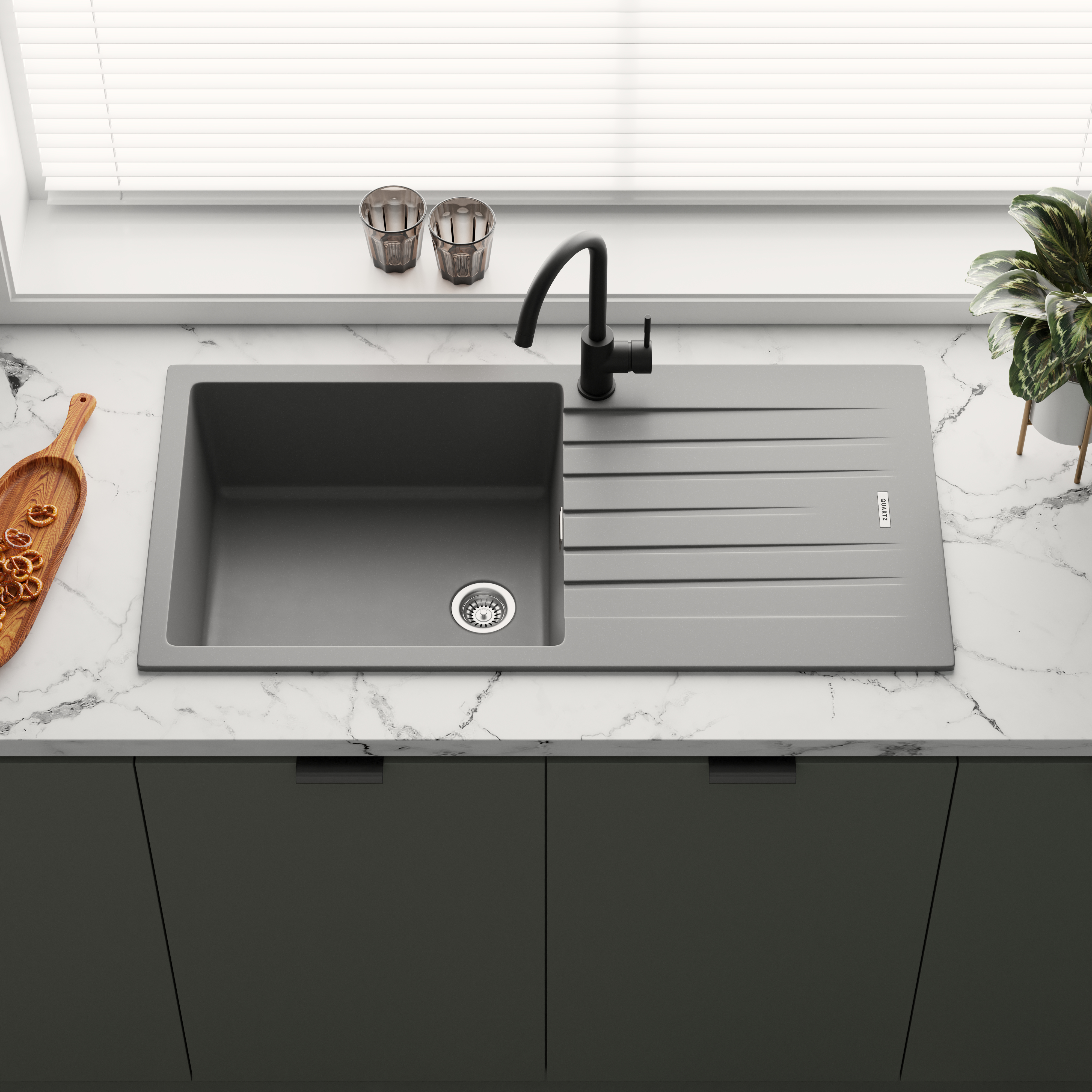 Vellamo Horizon Large Single Bowl Granite Composite Kitchen Sink & Waste - 1000 x 500mm