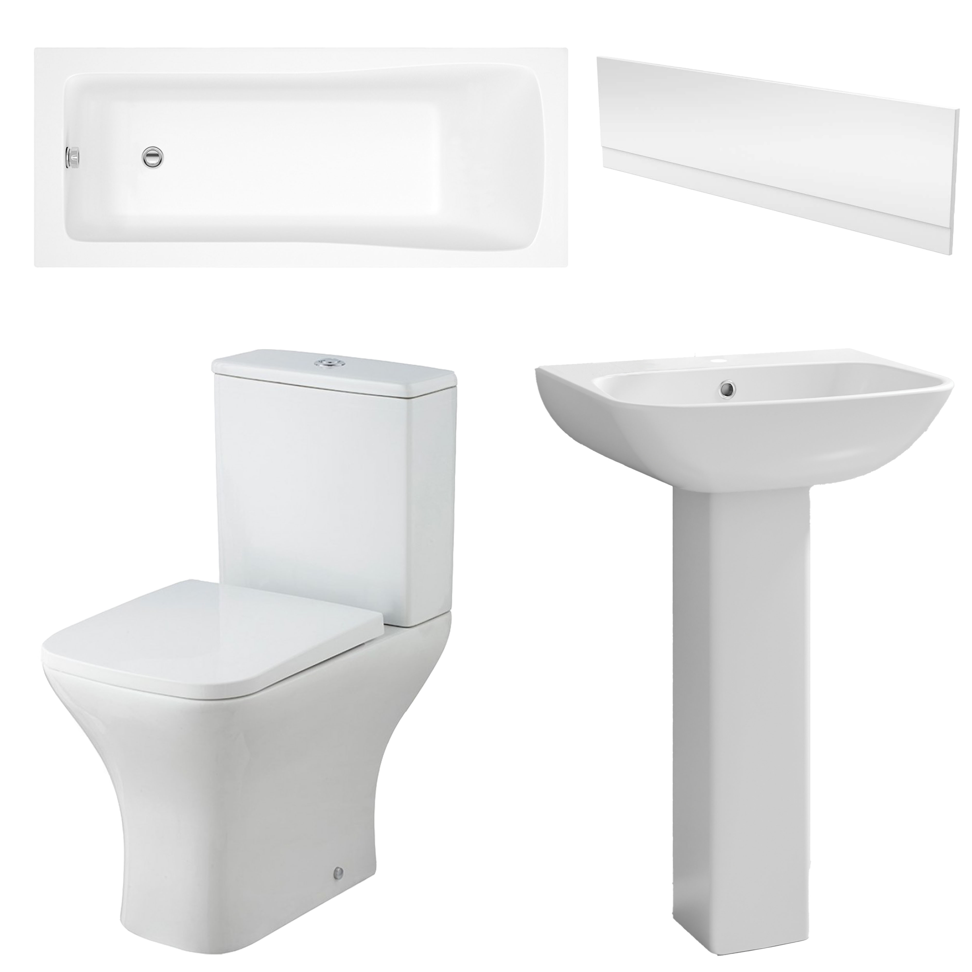 Emily Modern Bathroom Suite with Rimless Toilet & Front Bath Panel