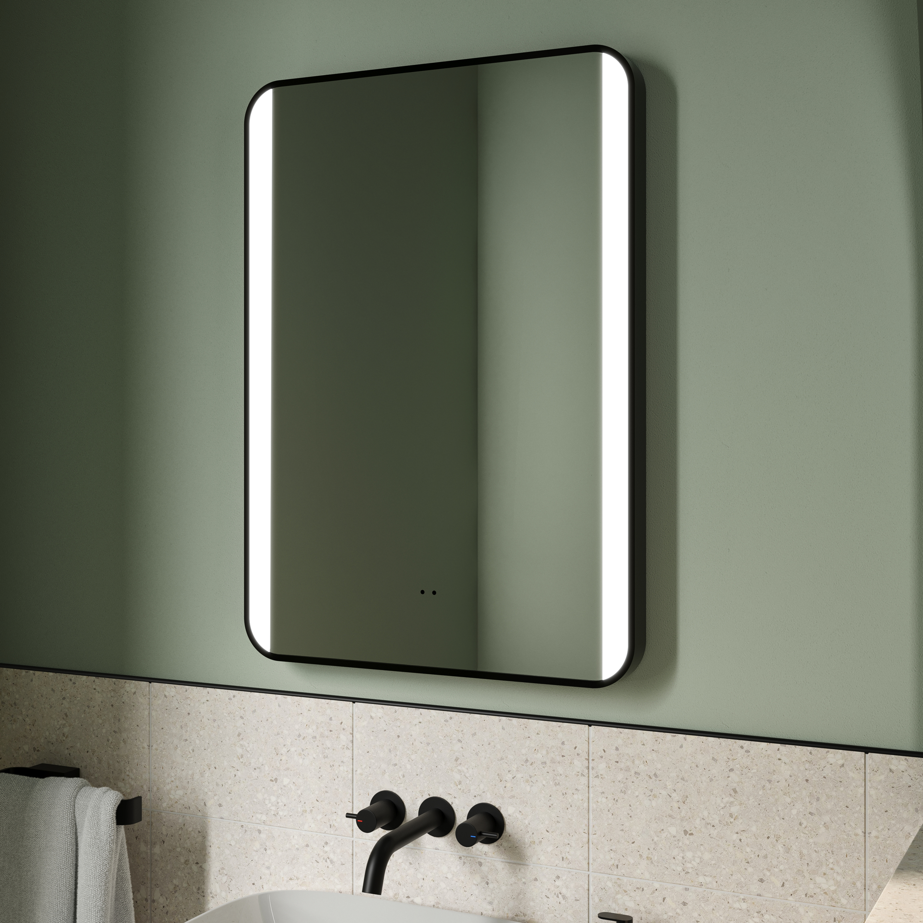 Vellamo LED Illuminated Matt Black Mirror with Demister Pad & Colour Change LEDs - 500 x 700mm