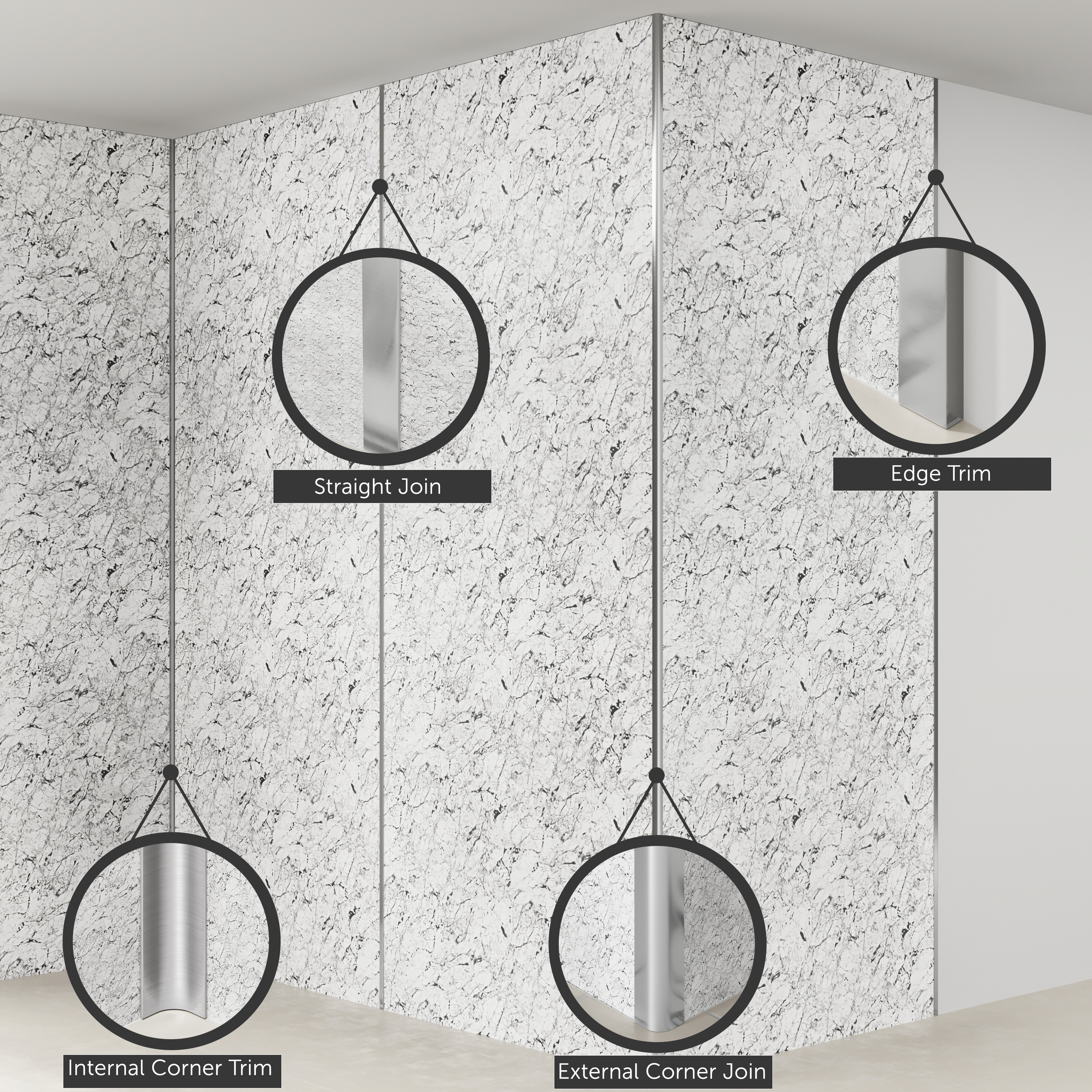 Drench Naturals White Granite PVC Waterproof Bathroom Wall Panel - 1000 x 2400mm