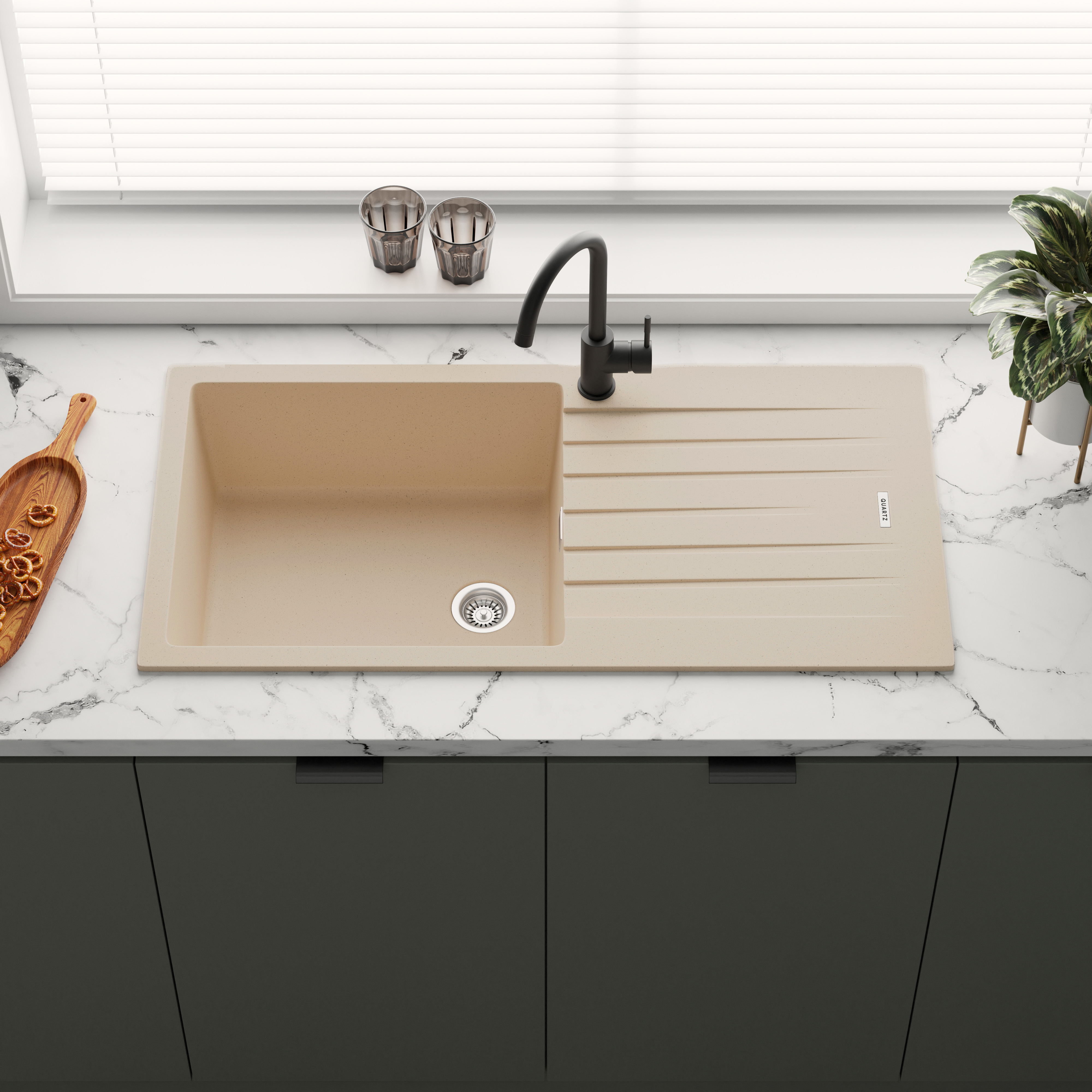 Vellamo Horizon Large Single Bowl Granite Composite Kitchen Sink & Waste - 1000 x 500mm