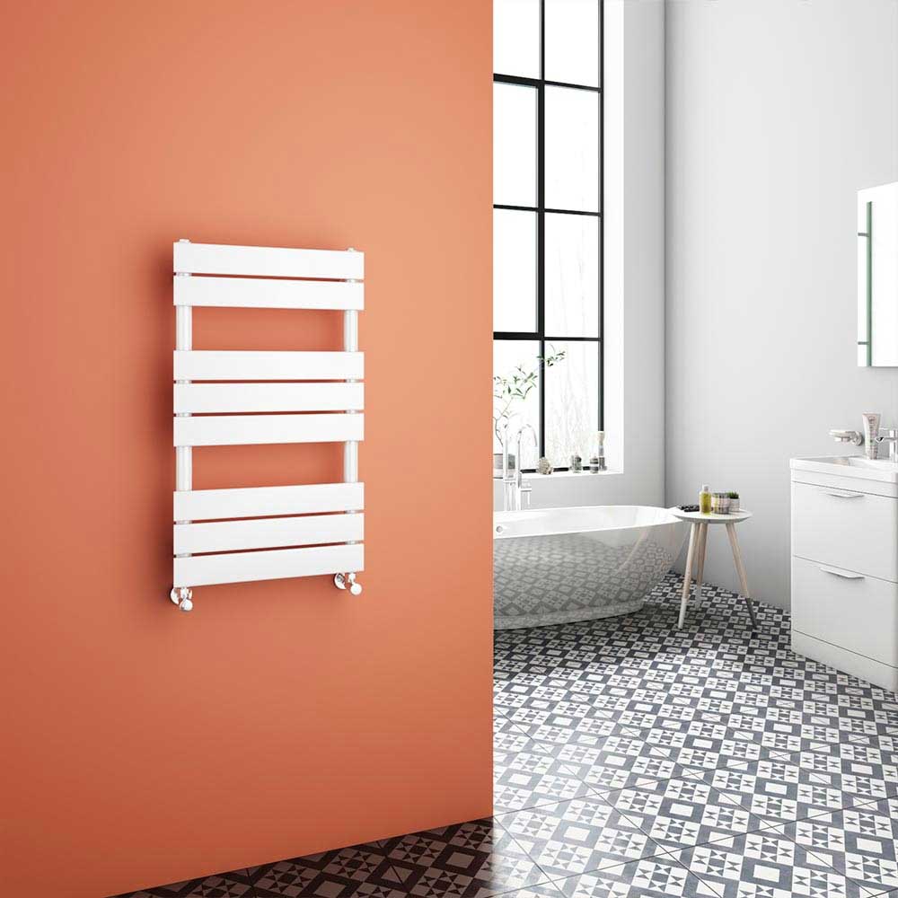 Brenton Avezzano Gloss White Flat Panel Heated Towel Rail - 800 x 450mm