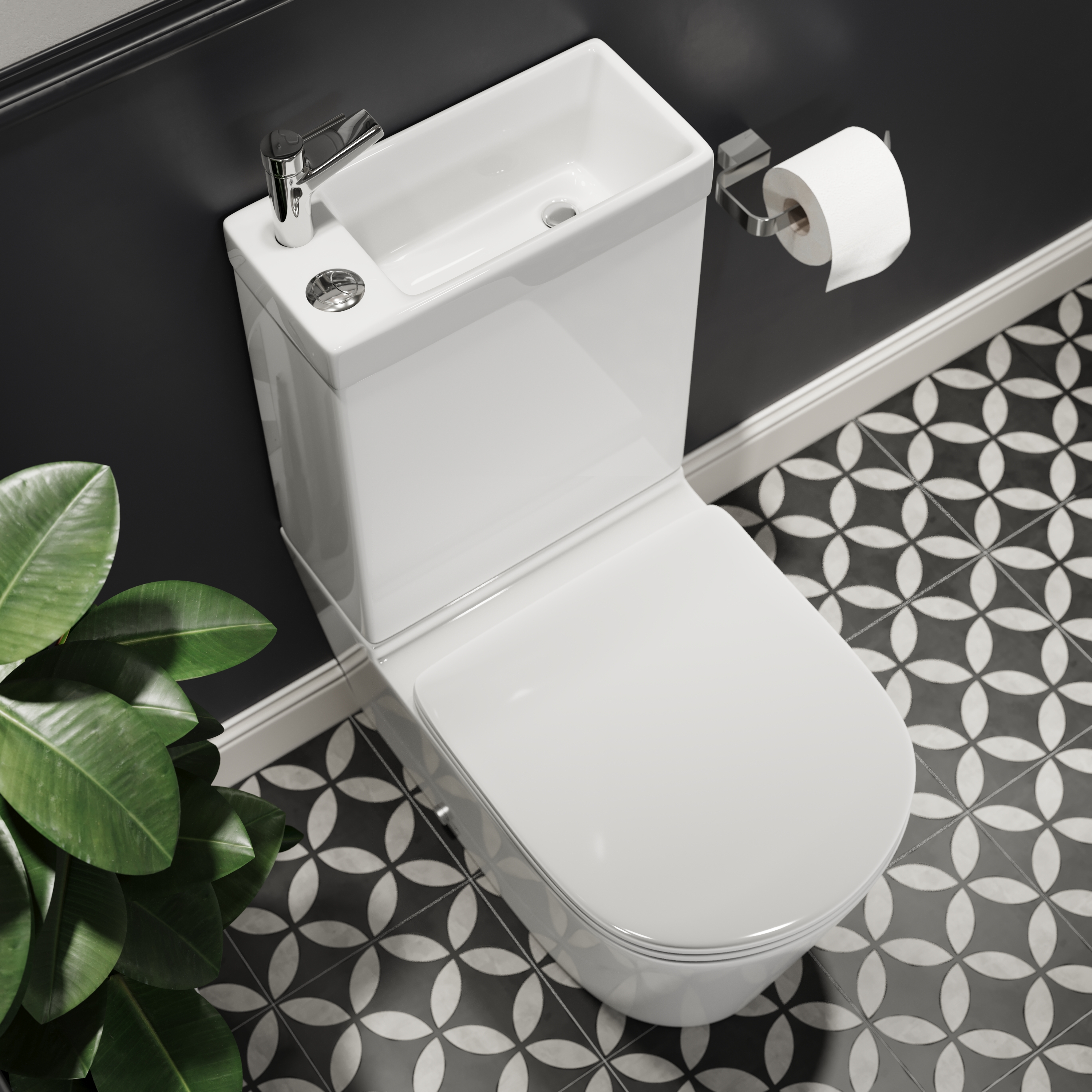 Harbour Clarity 2 in 1 Wash Basin & Close Coupled Closed Back Toilet with Soft Close Seat & Basin Tap