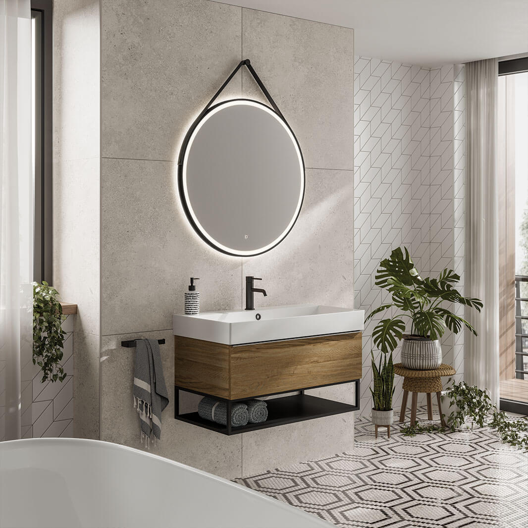 hib. Solstice Illuminated LED Matt Black Round Mirror with Demister Pad -  - 600mm & 800mm
