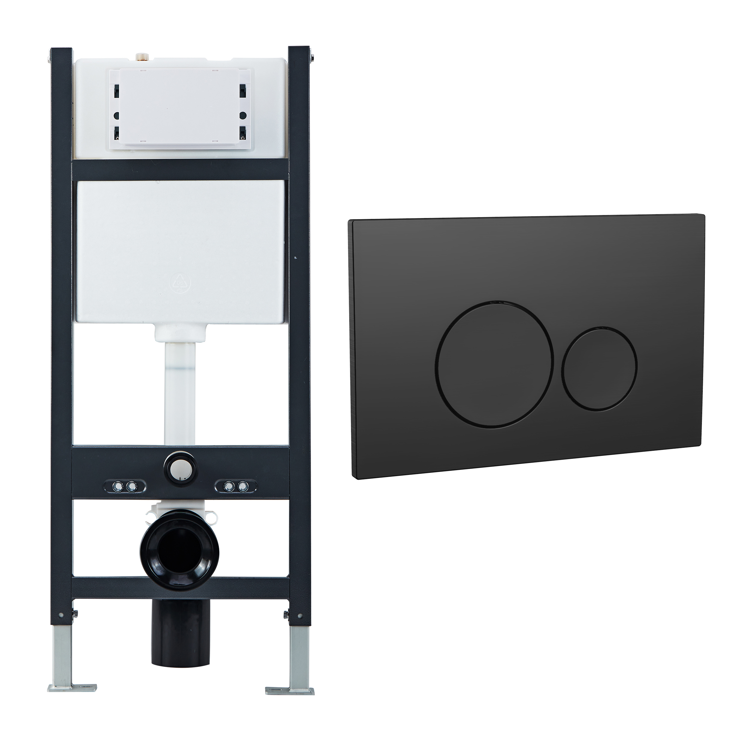 Drench Wall Hung Toilet Frame, Pneumatic Concealed Cistern & Dual Flush Plate with Round Buttons