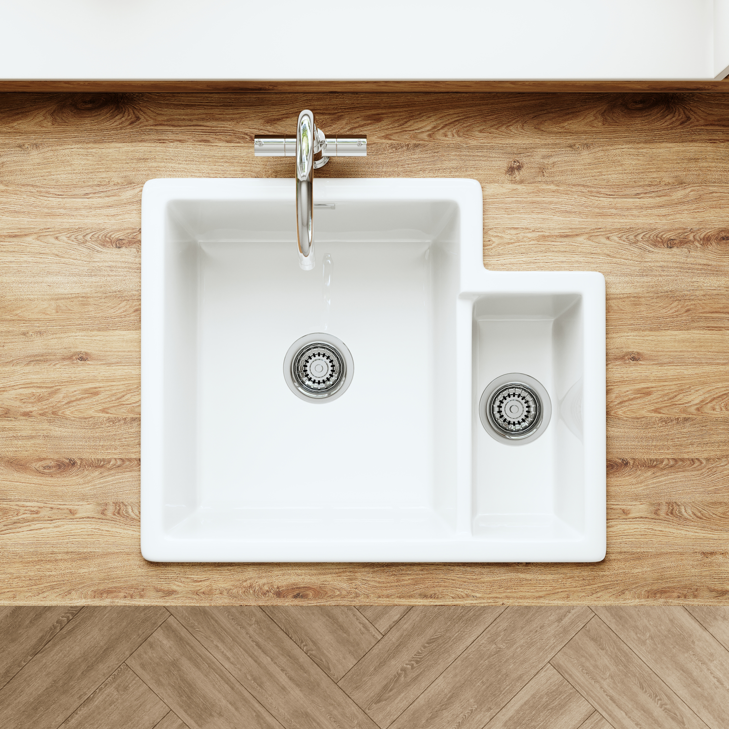 Butler & Rose Bryn 1.5 Bowl White Fine Fireclay Ceramic Inset/Undermount Kitchen Sink - 549 x 441mm