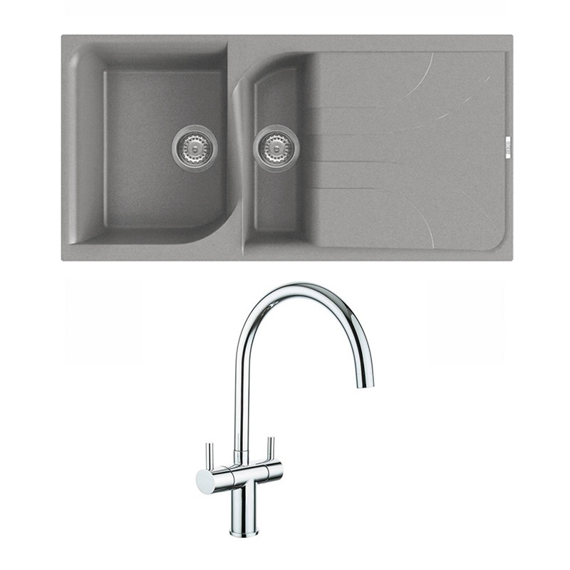 Reginox Ego Titanium Spek Granite Composite 1.5 Bowl Kitchen Sink & Vellamo Caspian Mono Mixer Tap