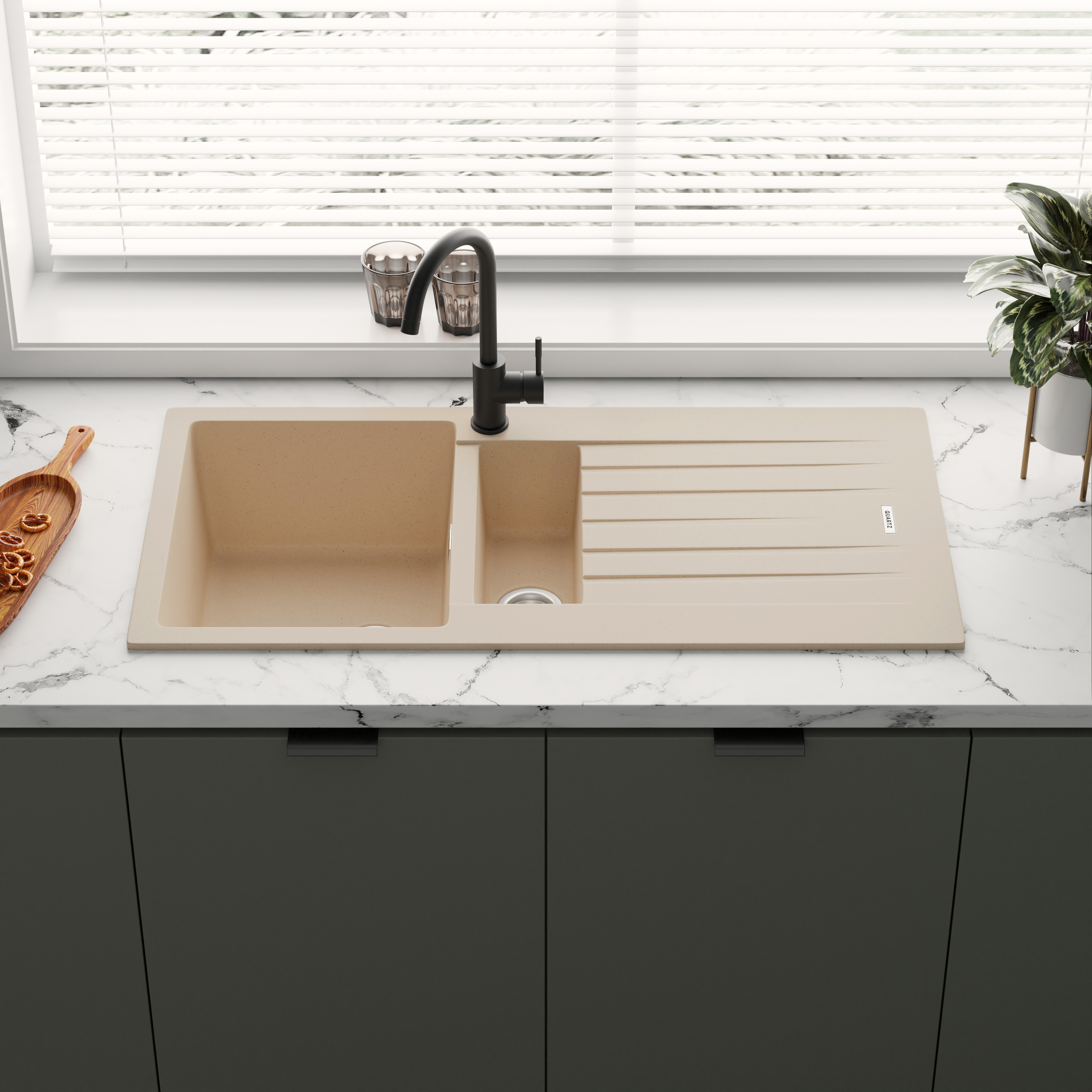 Vellamo Horizon 1.5 Bowl Granite Composite Kitchen Sink & Waste - 1000 x 500mm