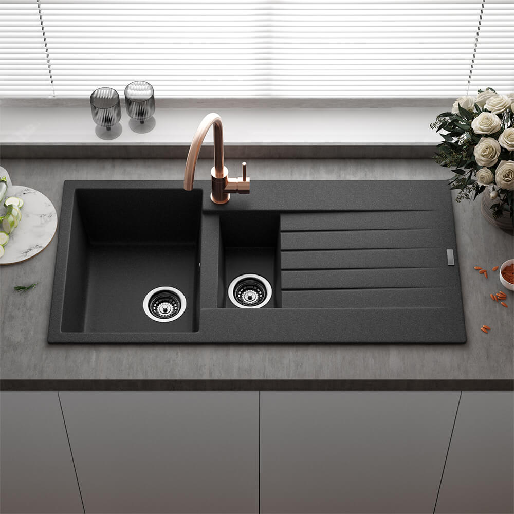 Reginox Harlem 1.5 Bowl Granite Composite Kitchen Sink & Waste Kit - 1000 x 500mm
