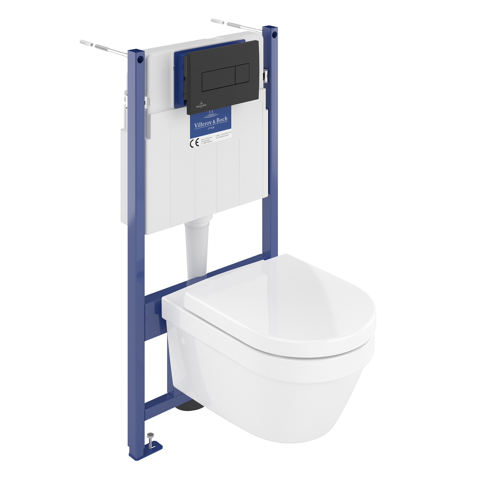 Villeroy & Boch ViConnect Pro S Frame with Architectura Round Rimless Wall Mounted Toilet, Flush Plate & Soft Close Toilet Seat