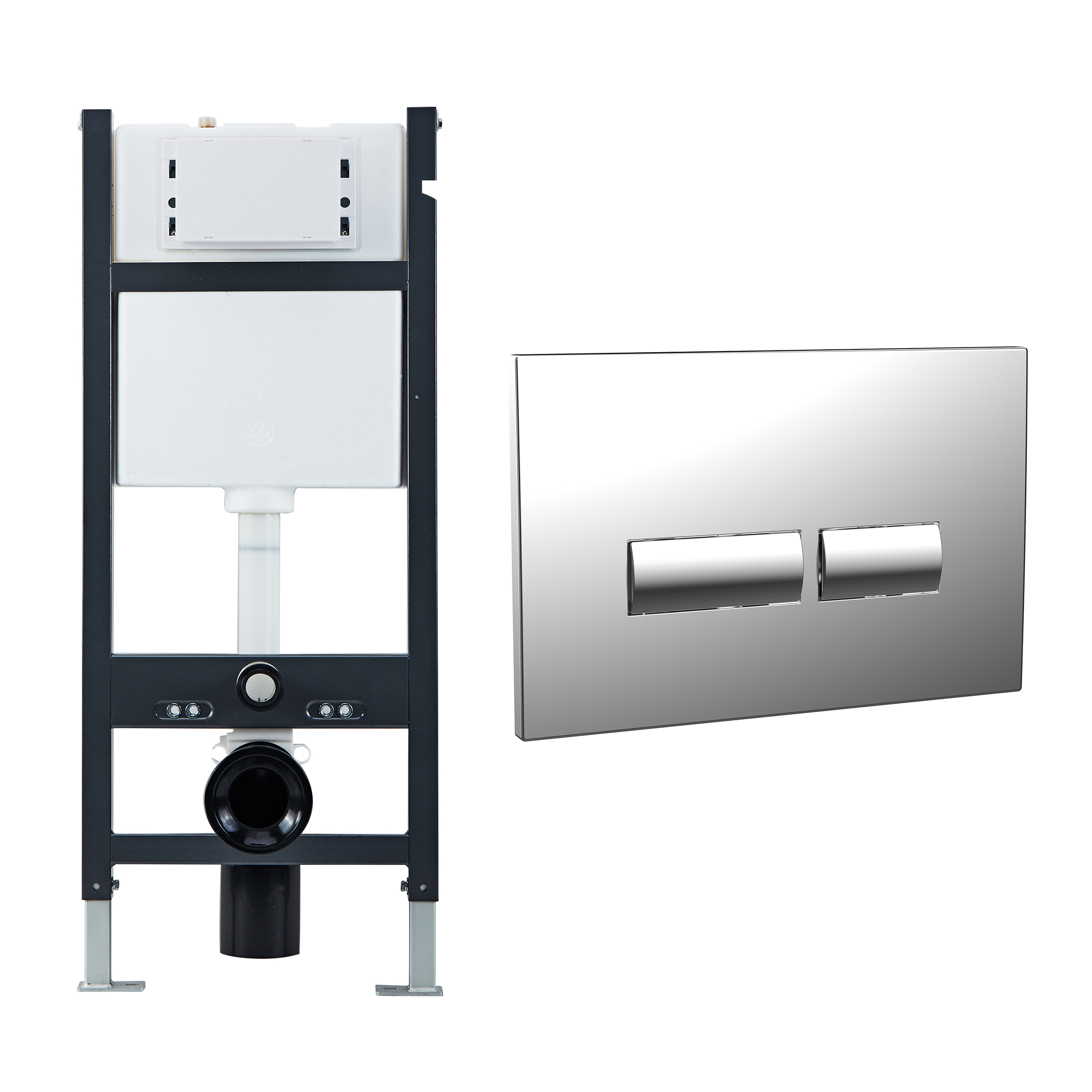 Drench Wall Hung Toilet Frame, Pneumatic Concealed Cistern & Dual Flush Plate with Angular Buttons