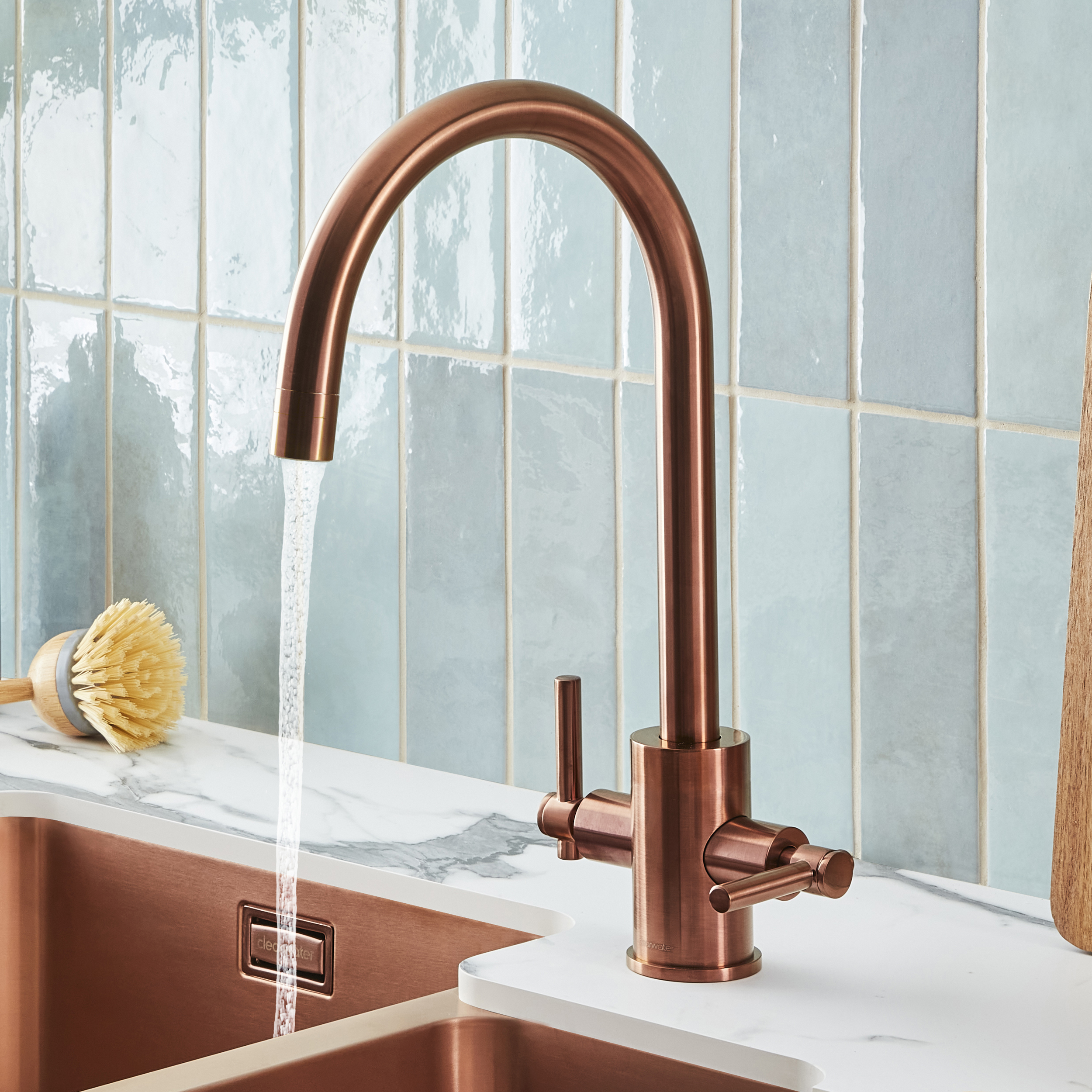 Clearwater Rococo WRAS Approved Twin Lever Mono Kitchen Mixer with Swivel Spout