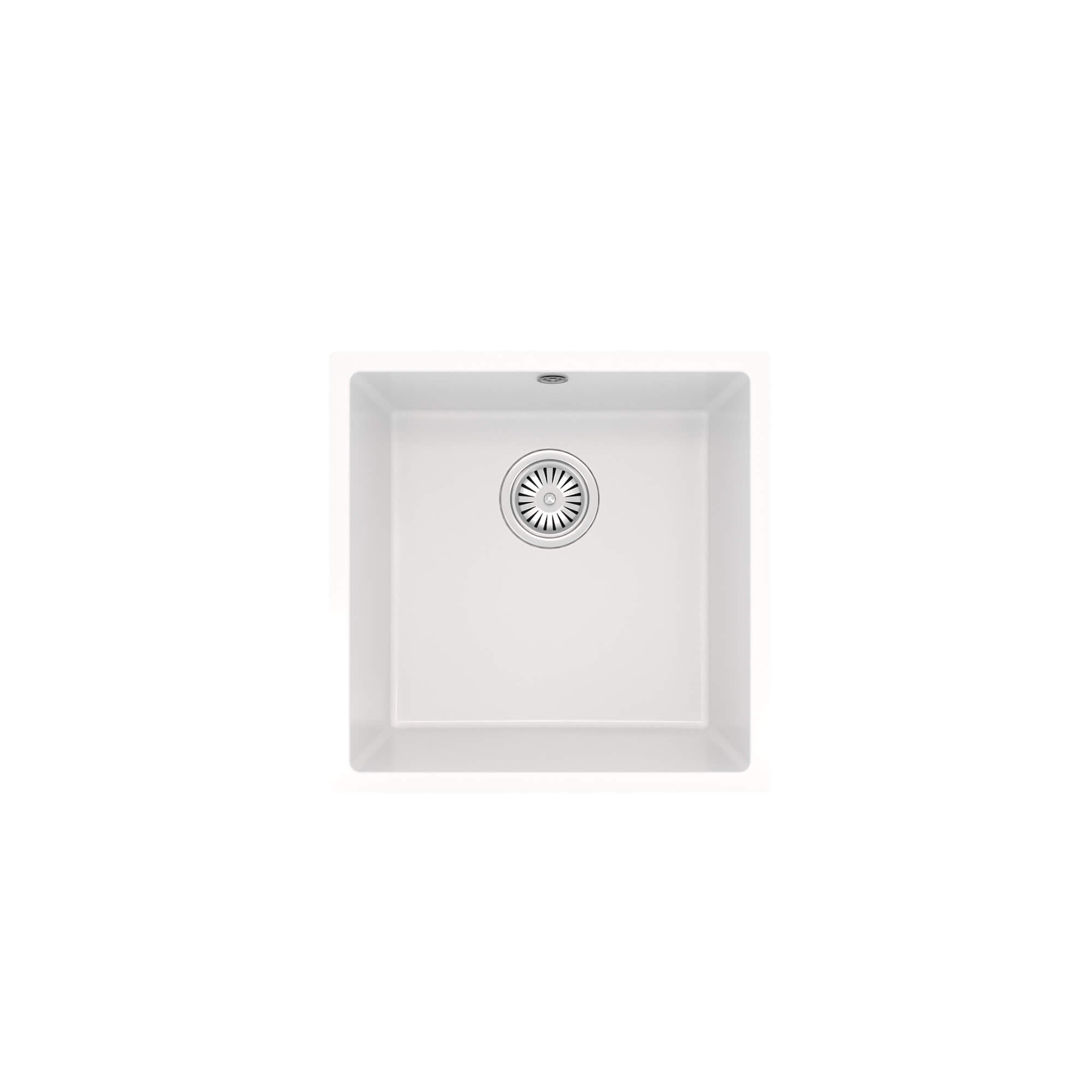 Vellamo Ceramic-Style Gloss White Composite Inset / Undermount 1 Bowl Kitchen Sink & Waste - 440 x 440mm