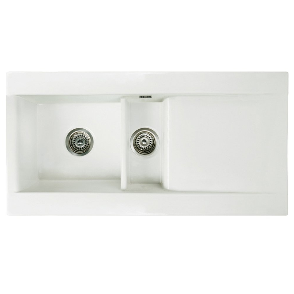 Butler & Rose Dream 1.5 Bowl White Ceramic Fireclay Kitchen Sink with Reversible Drainer & Waste Kit - 1010mm x 510mm