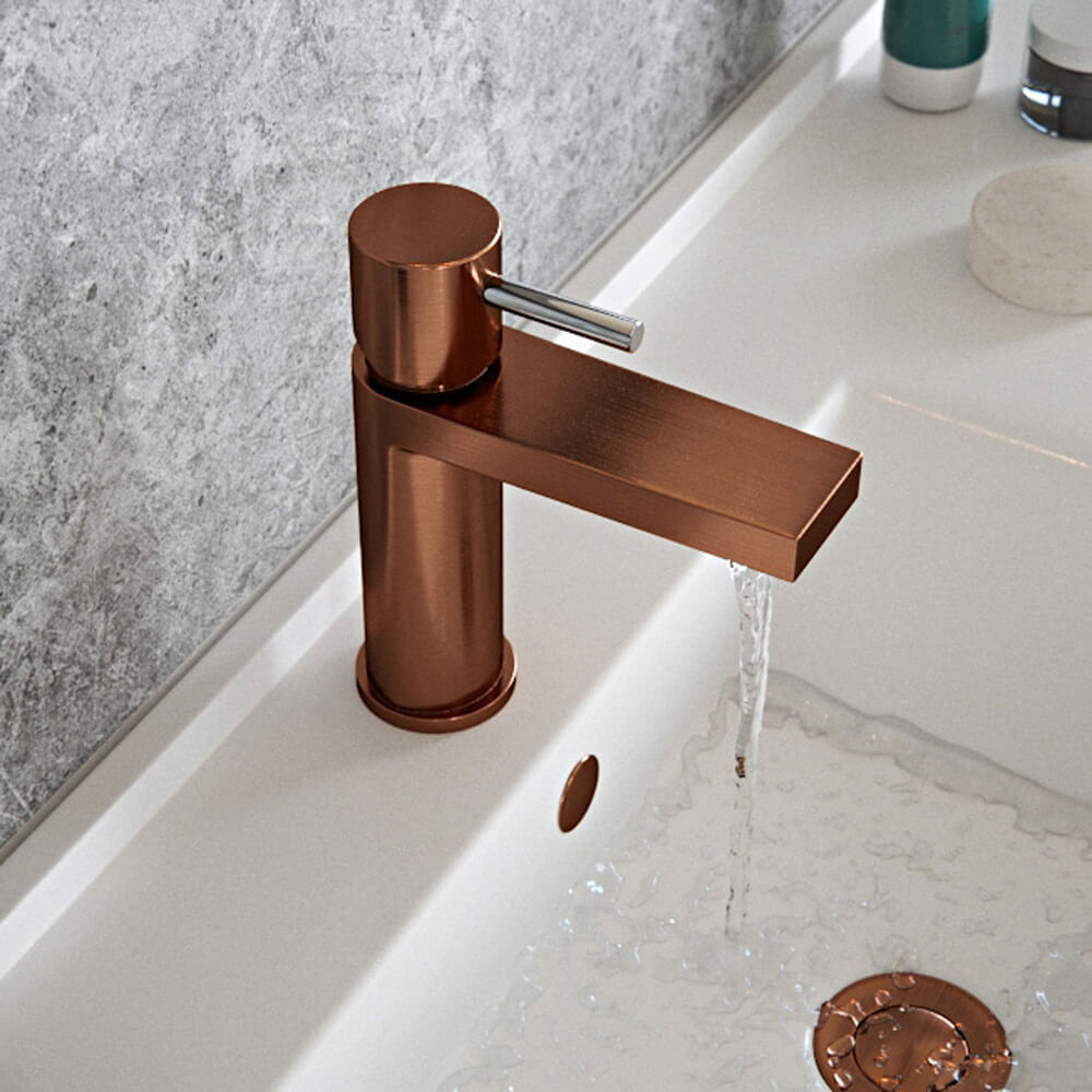 The Tap Factory Vibrance Polished Copper Mono Basin Mixer and Basin Waste - 6 Handle Colours Available