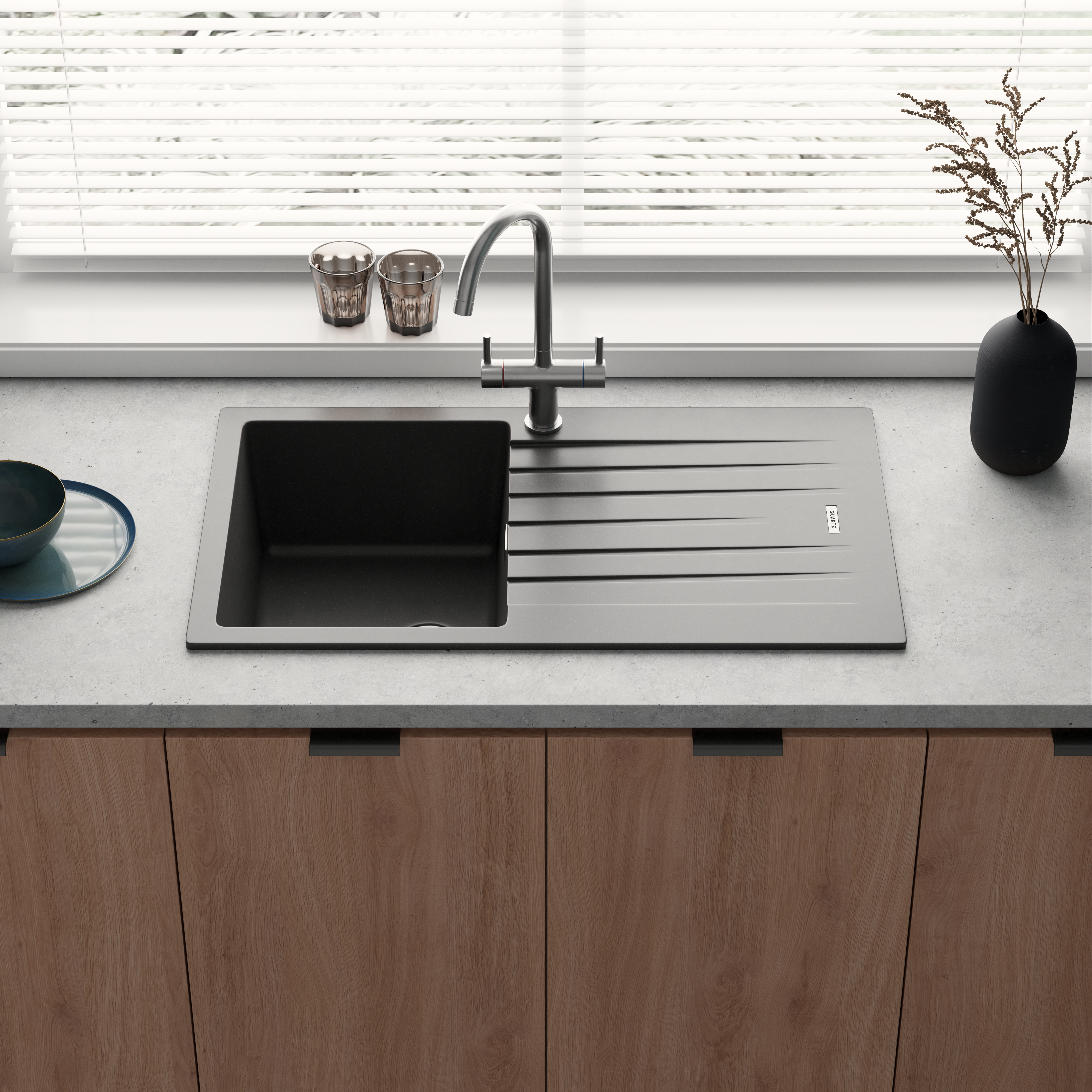 Vellamo Horizon Compact 1 Bowl Granite Composite Kitchen Sink & Waste - 860 x 500mm