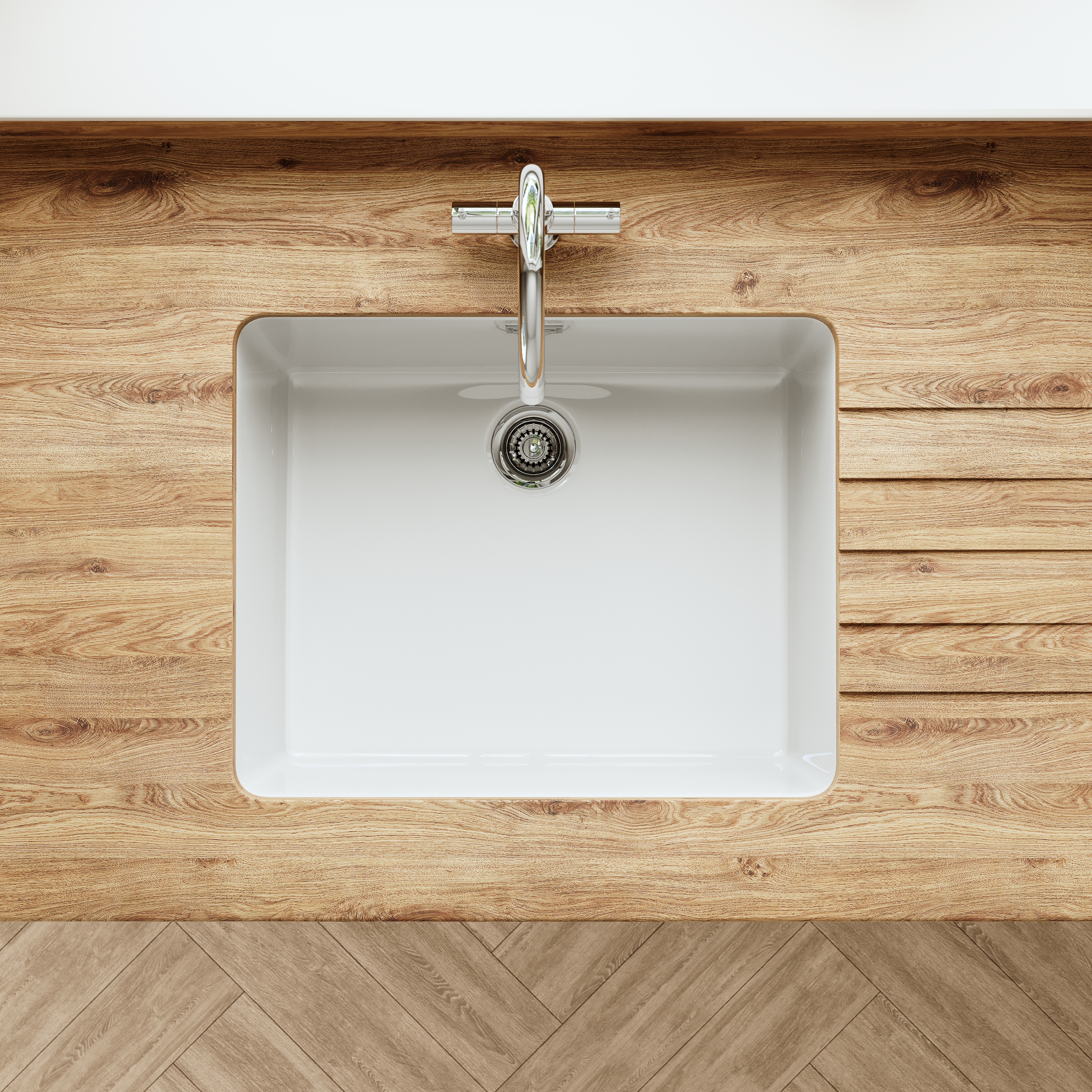 Butler & Rose Bryn Large 1 Bowl White Fine Fireclay Ceramic Inset/Undermount Kitchen Sink - 526mm x 460mm