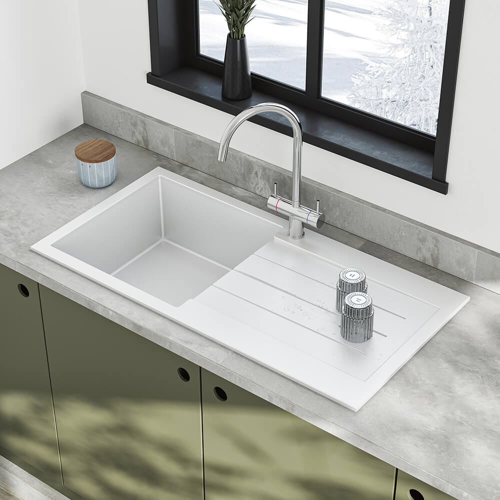 Vellamo Designer 1 Bowl Comite Composite Kitchen Sink & Waste with Reversible Drainer - 1000 x 500mm