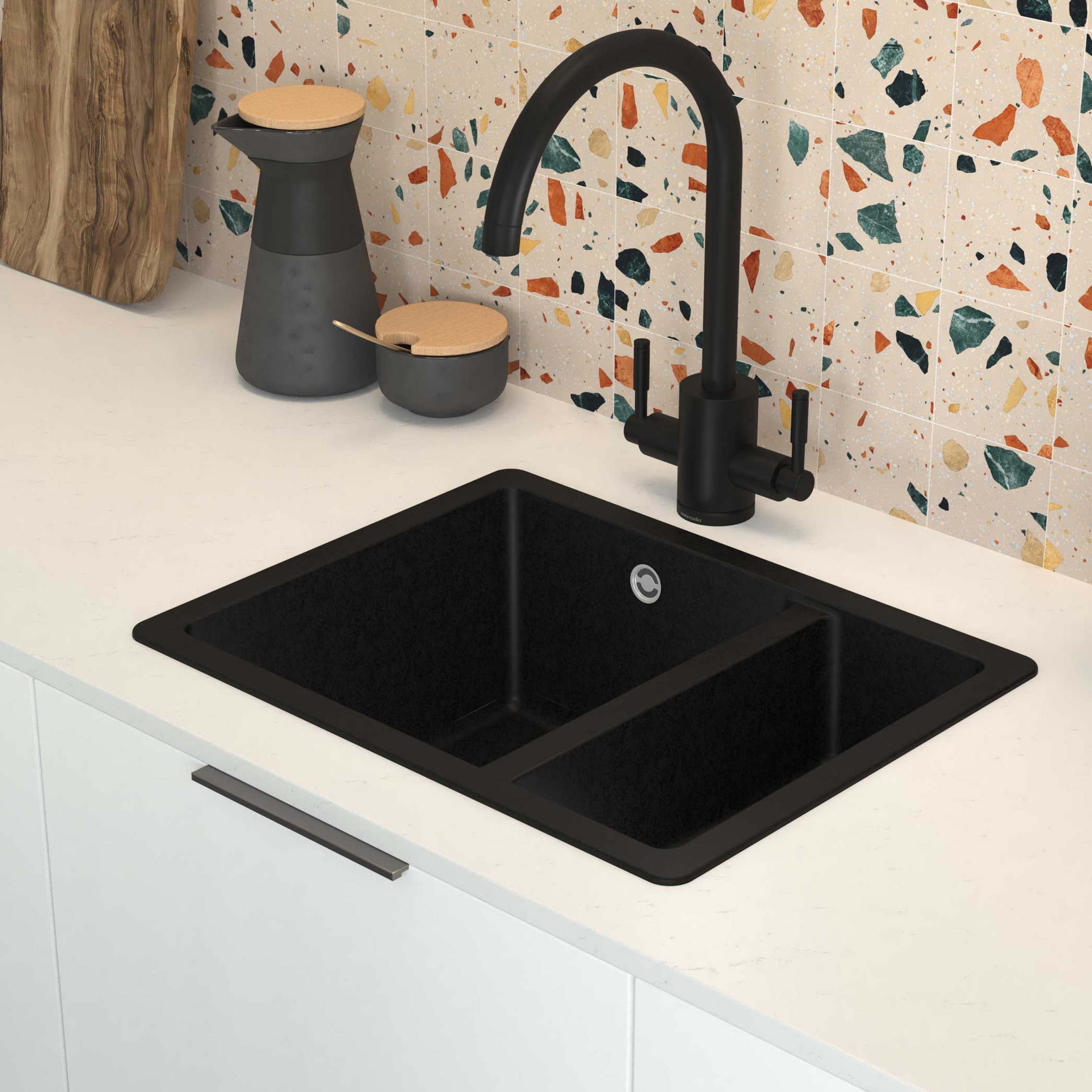 Rangemaster Paragon 1.5 Bowl Igneous Granite Composite Undermount Kitchen Sink & Waste Kit - 550 x 430mm