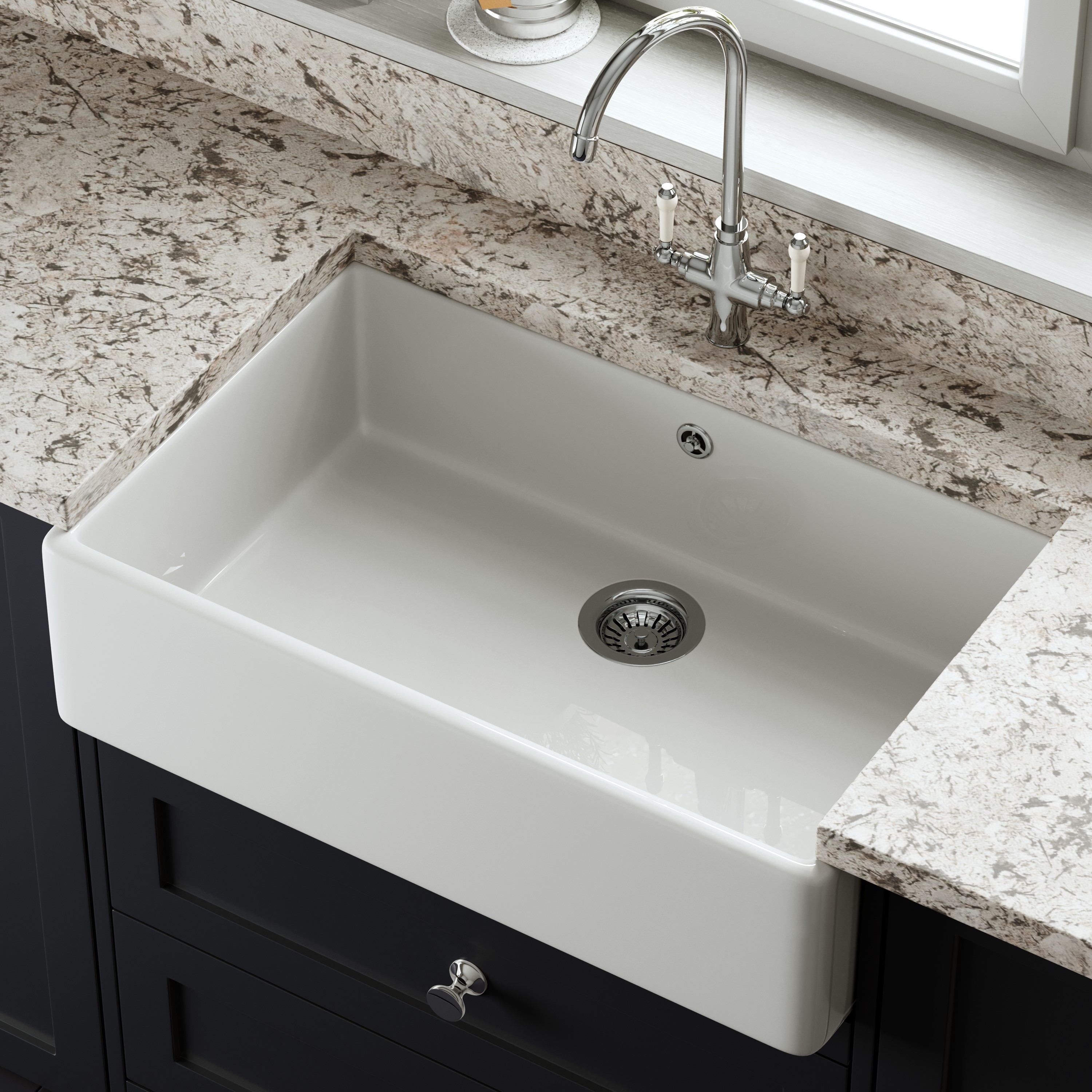 Butler & Rose Large Belfast / Butler Ceramic Fireclay Kitchen Sink - 795 x 500mm