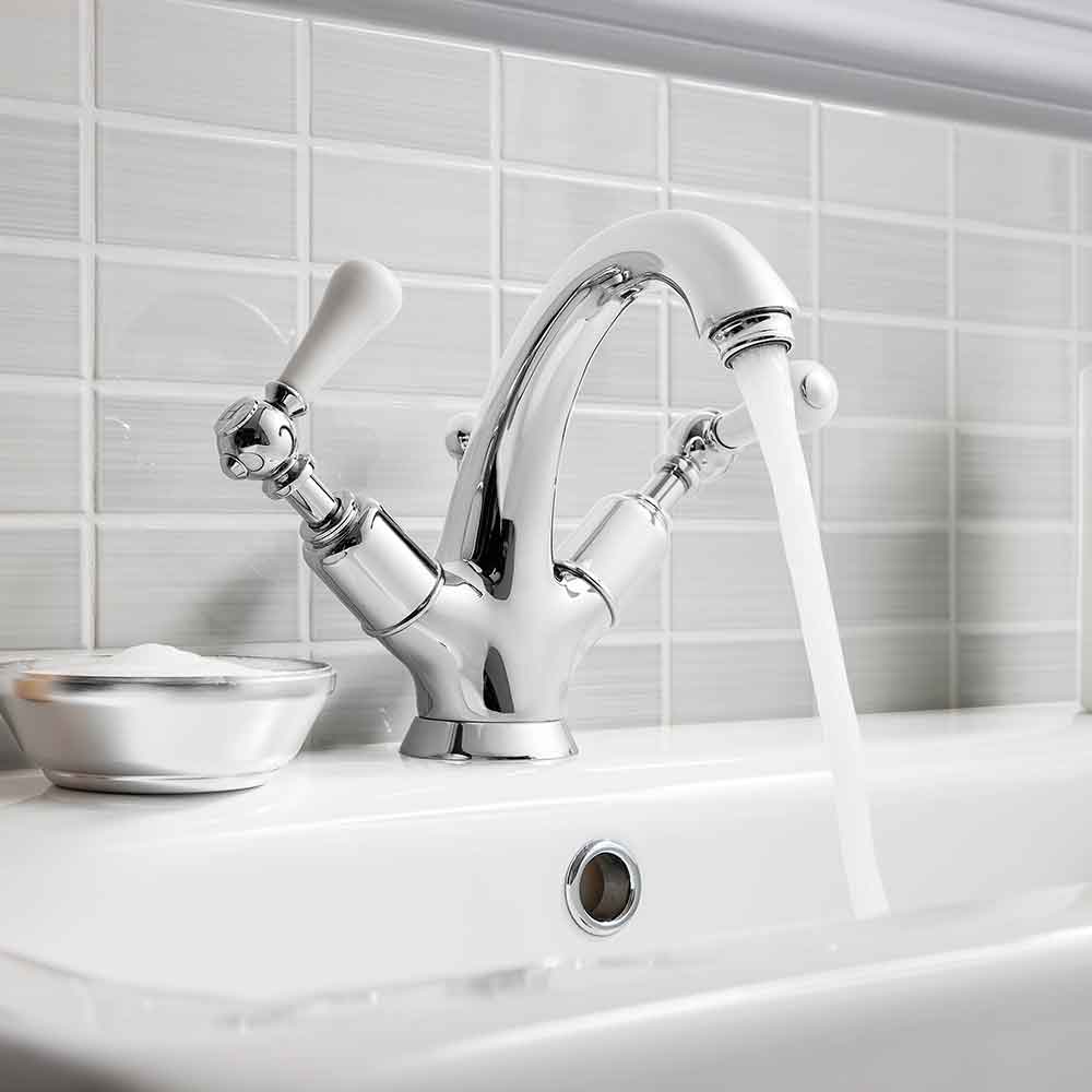 Crosswater Belgravia Twin Lever High Neck Mono Basin Mixer with Pop Up Waste