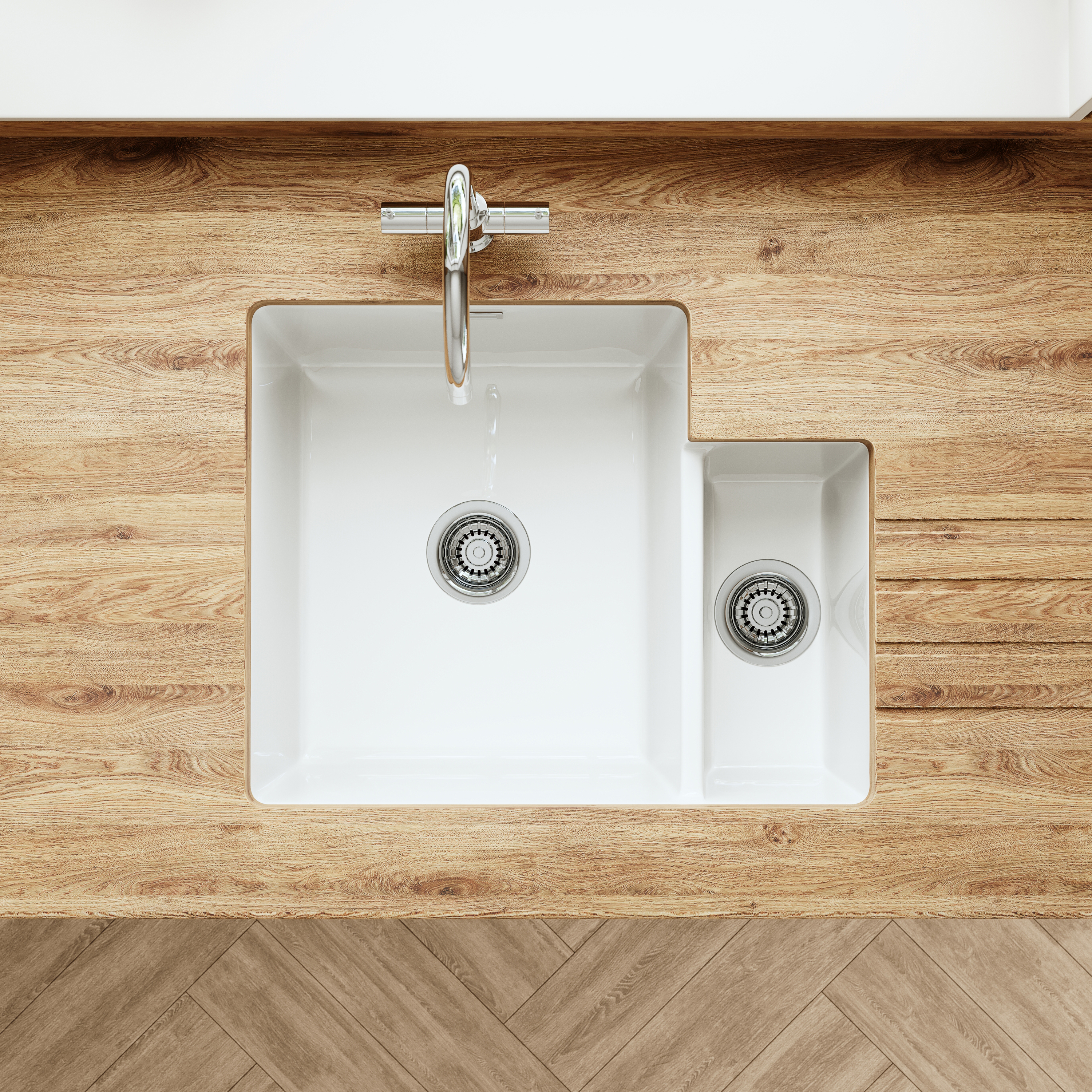 Butler & Rose Bryn 1.5 Bowl White Fine Fireclay Ceramic Inset/Undermount Kitchen Sink - 549 x 441mm