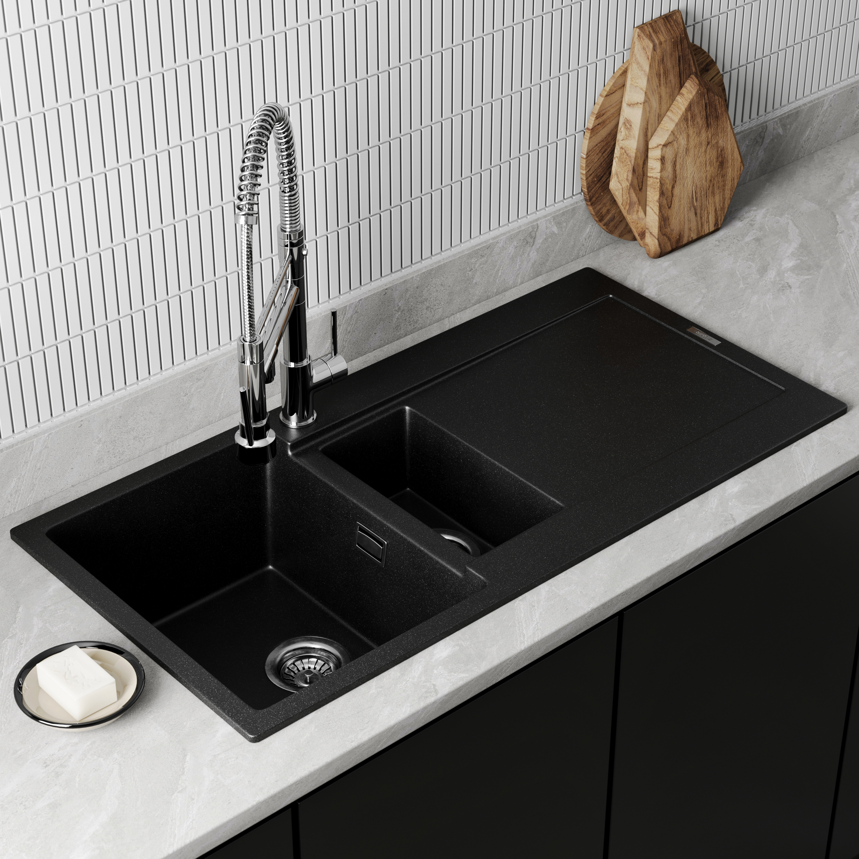 Vellamo Rocca 1.5 Bowl Granite Composite Inset Kitchen Sink & Waste - 1000 x 500mm