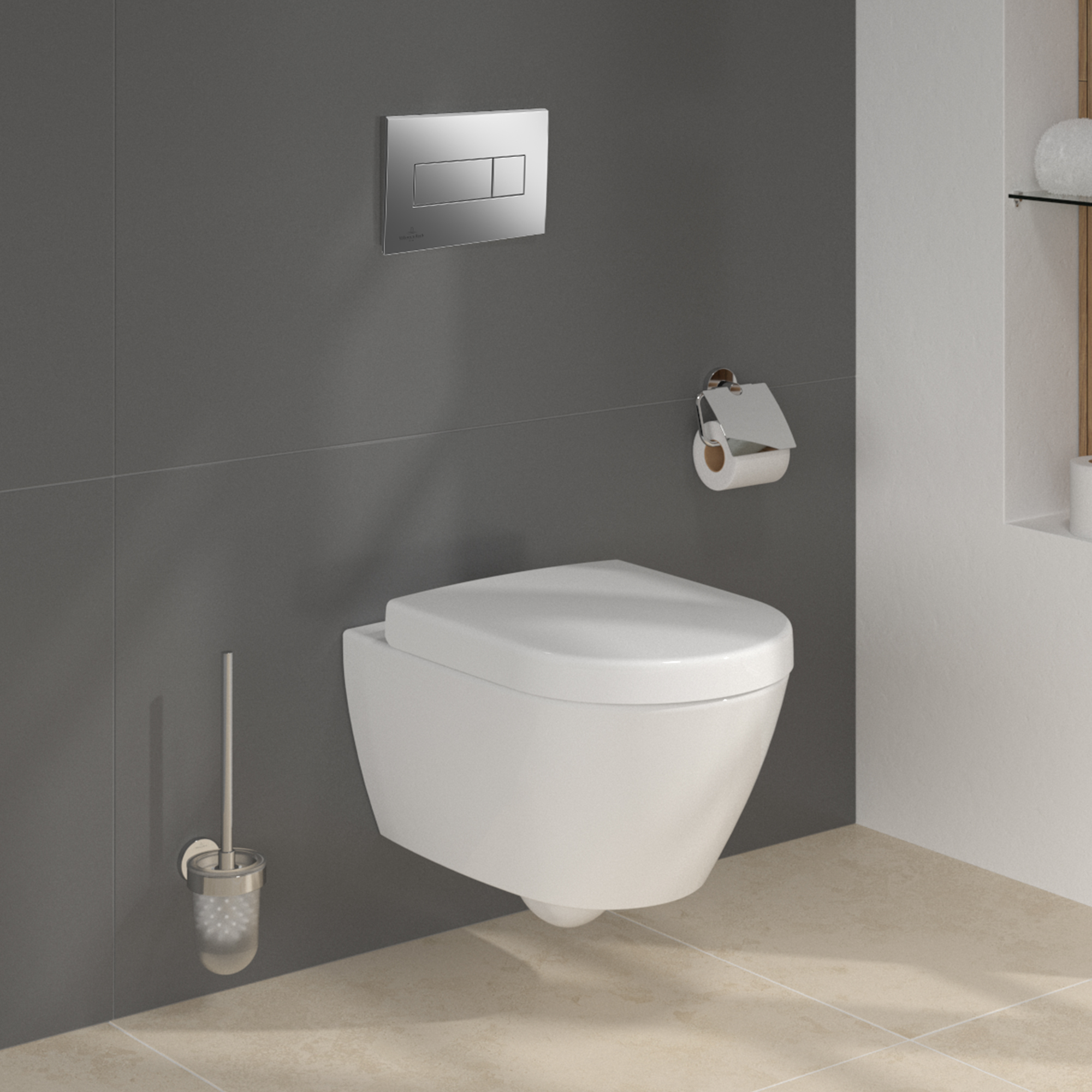 Villeroy & Boch ViConnect Pro S Frame with Subway 2.0 Wall Mounted Rimless Toilet, Flush Plate & Soft Close Toilet Seat