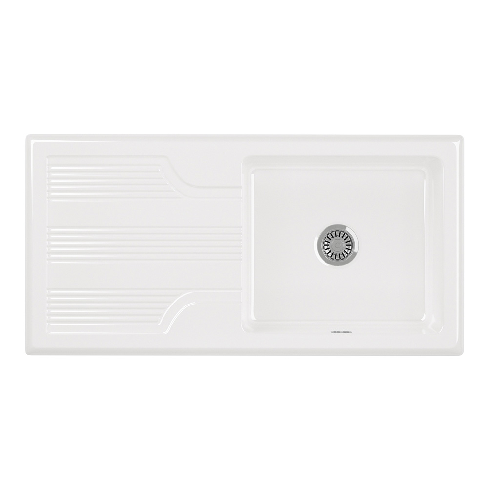 Butler & Rose 1 Bowl White Ceramic Kitchen Sink & Waste Kit with Reversible Drainer - 1010 x 510mm