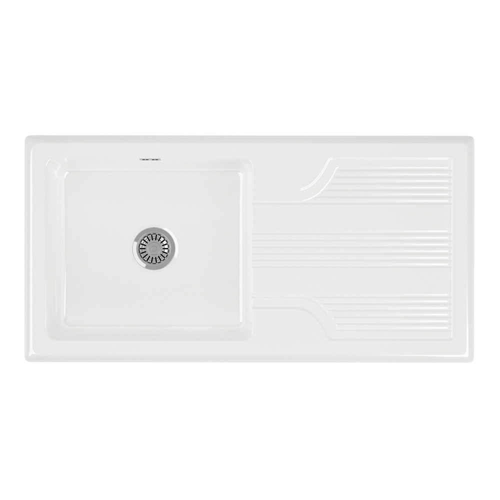 Butler & Rose 1 Bowl White Ceramic Kitchen Sink & Waste Kit with Reversible Drainer - 1010 x 510mm
