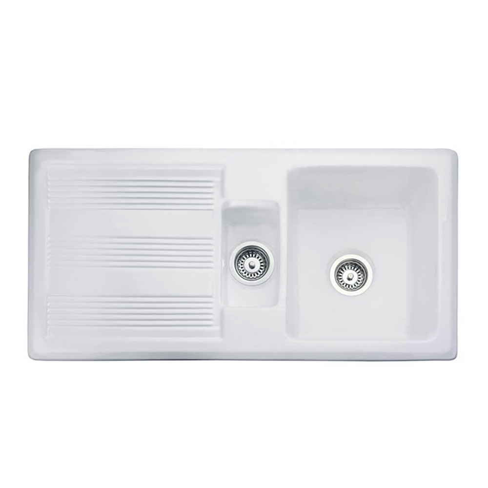 Butler & Rose 1.5 Bowl White Ceramic Kitchen Sink with Reversible Drainer - 1010mm x 510mm