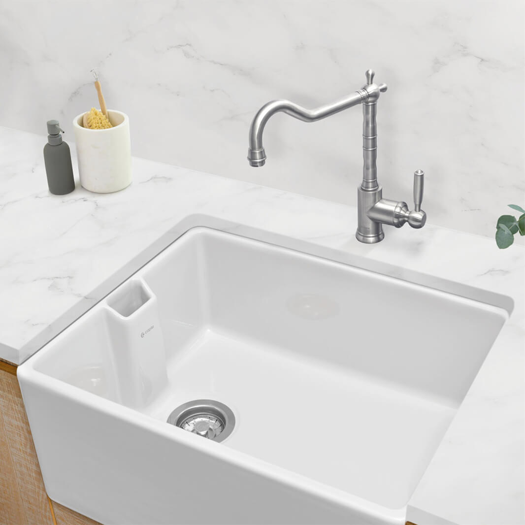Caple Single Bowl White Ceramic Belfast Sink with Weir Overflow - 595 x 455mm