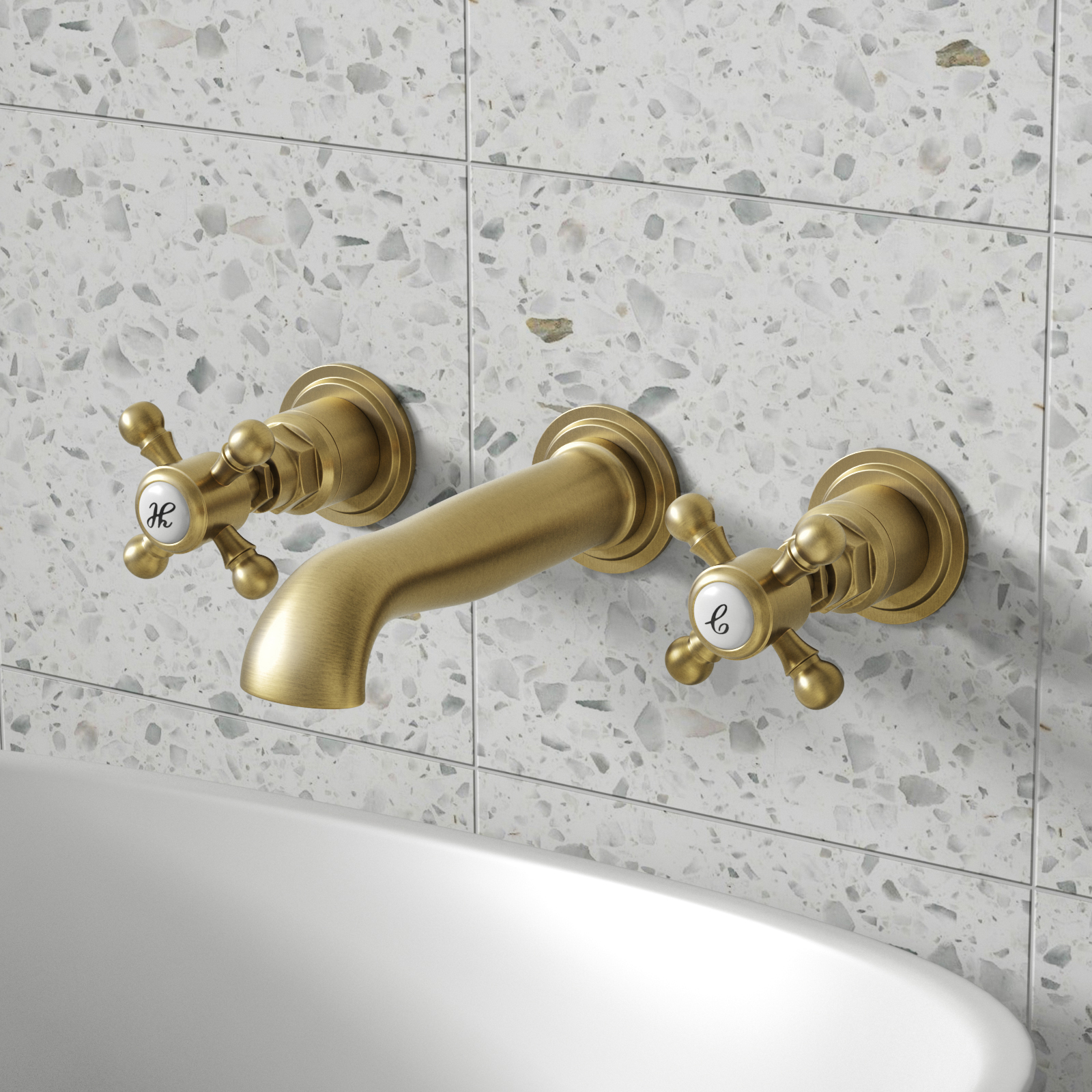 Butler & Rose Beatrice Brushed Brass Wall Mounted Basin Mixer Tap