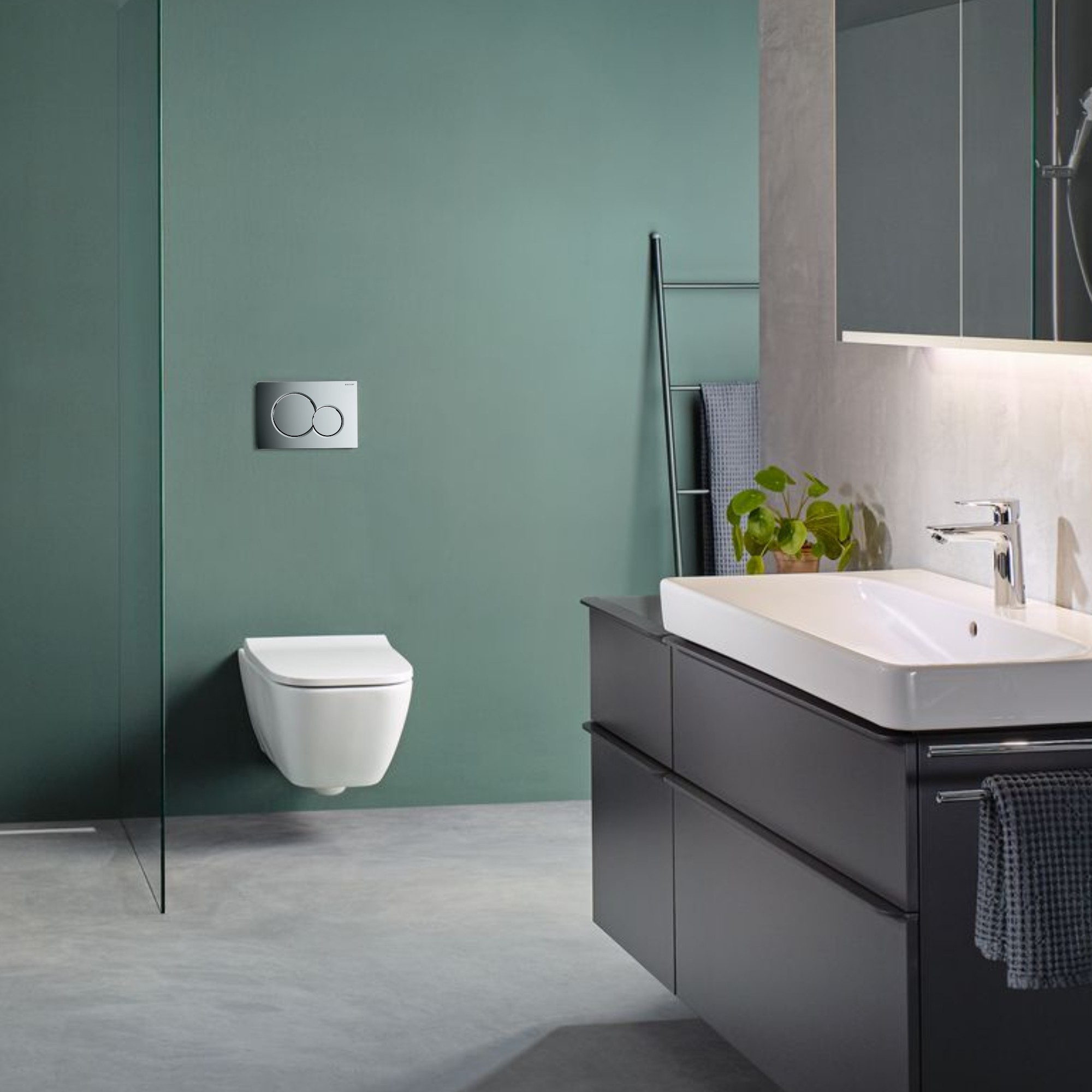 Geberit Rimless Wall Hung Toilet, Duofix Frame, Cistern, Flush Plate & Soft Close Seat
